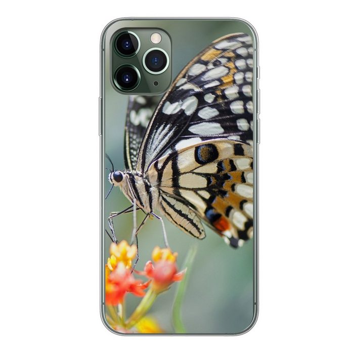 MuchoWow Handyhülle Seiten Schmetterling auf Blume Handyhülle Apple iPhone 11 Pro Smartphone-Bumper Print Handy