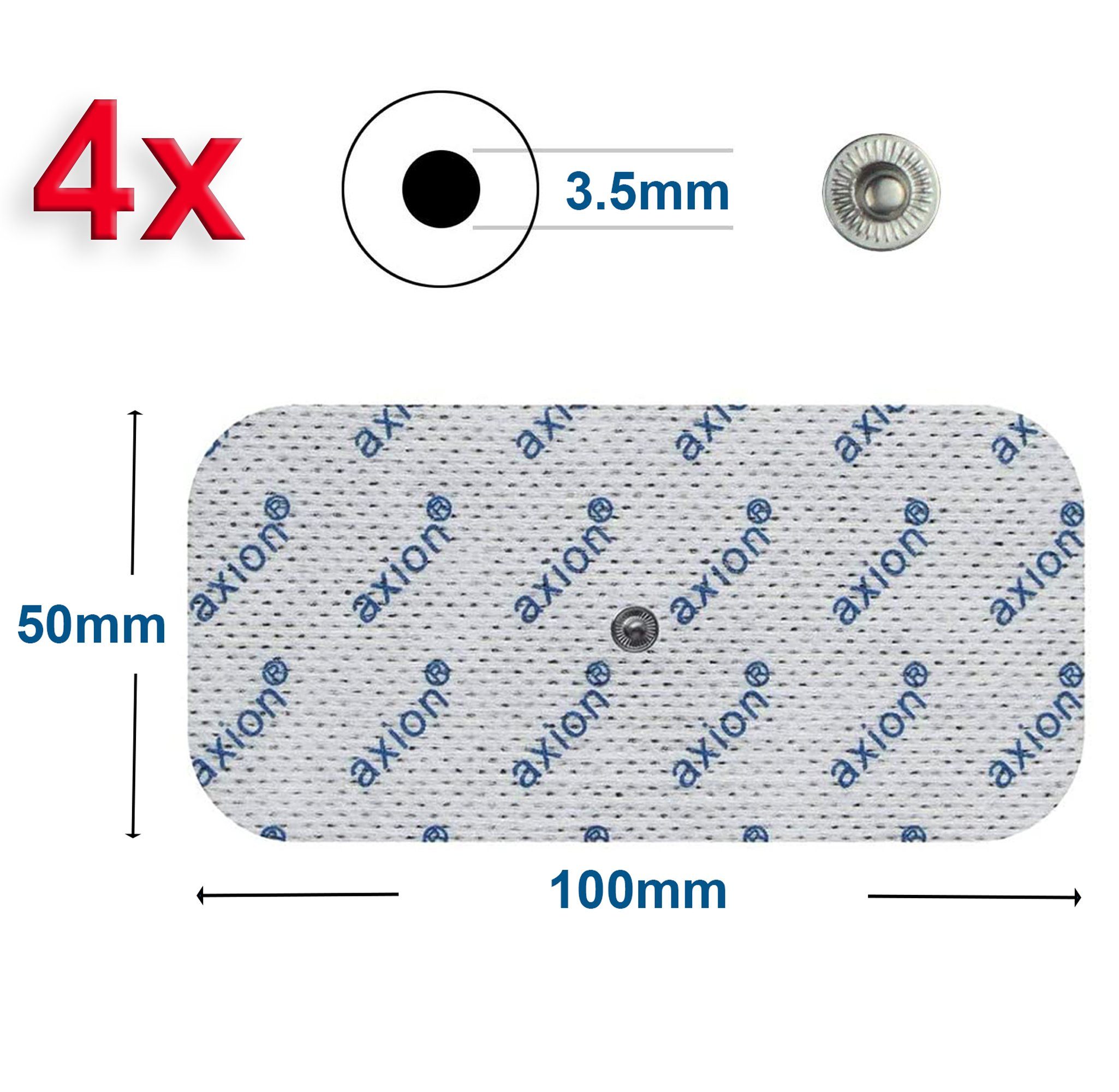 Axion Elektrodenpads passend zu Sanitas, Beurer - 10x5cm, 3.5mm Druckknopfanschluss, 4 St.,selbstklebende TENS EMS Elektroden für TENS EMS Geräte