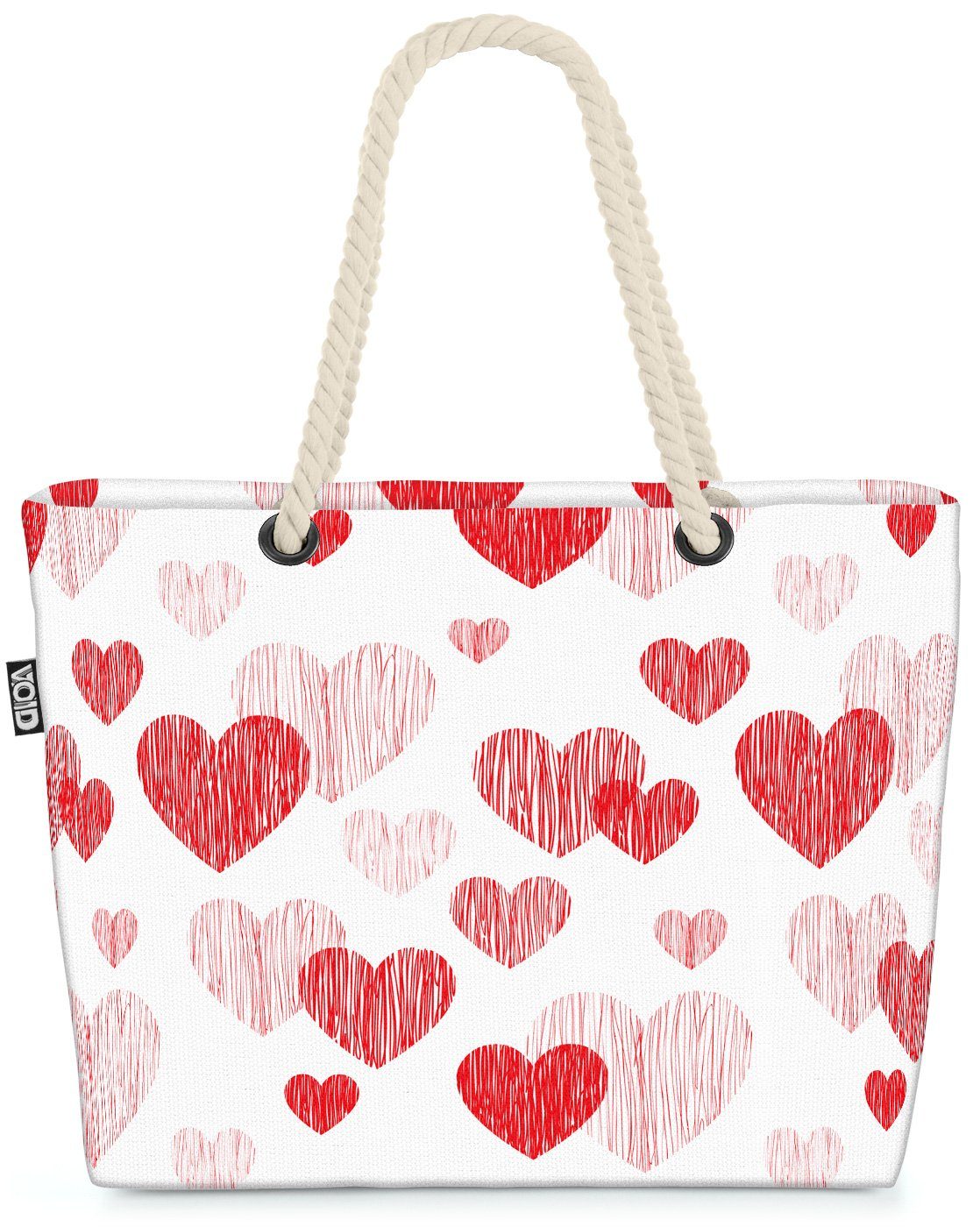 VOID Strandtasche (1-tlg), gemalte Herzen Mama Beach Bag Party Muttertag Liebe Süß Rot Geschenk Weiss Herz