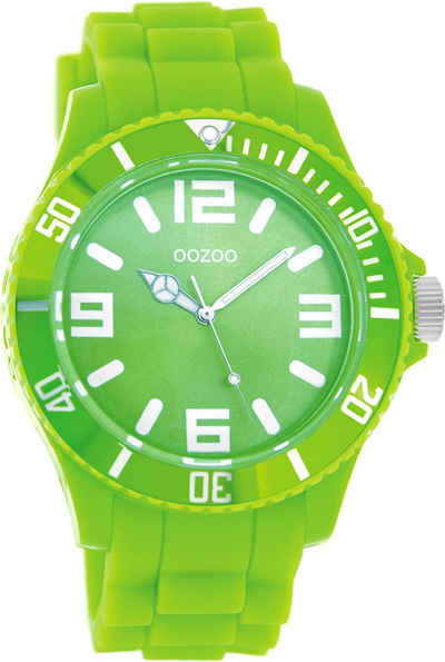 OOZOO Quarzuhr Oozoo Unisex Armbanduhr Vintage Series, Damen, Herrenuhr rund, groß (ca. 43mm) Silikonarmband grün