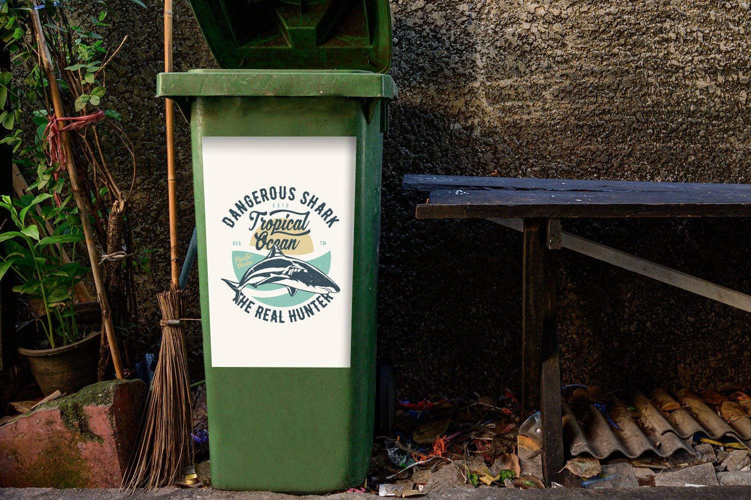 (1 Mülltonne, Wandsticker Sticker, Abfalbehälter Vintage - - Meer Container, Mülleimer-aufkleber, Hai MuchoWow St),