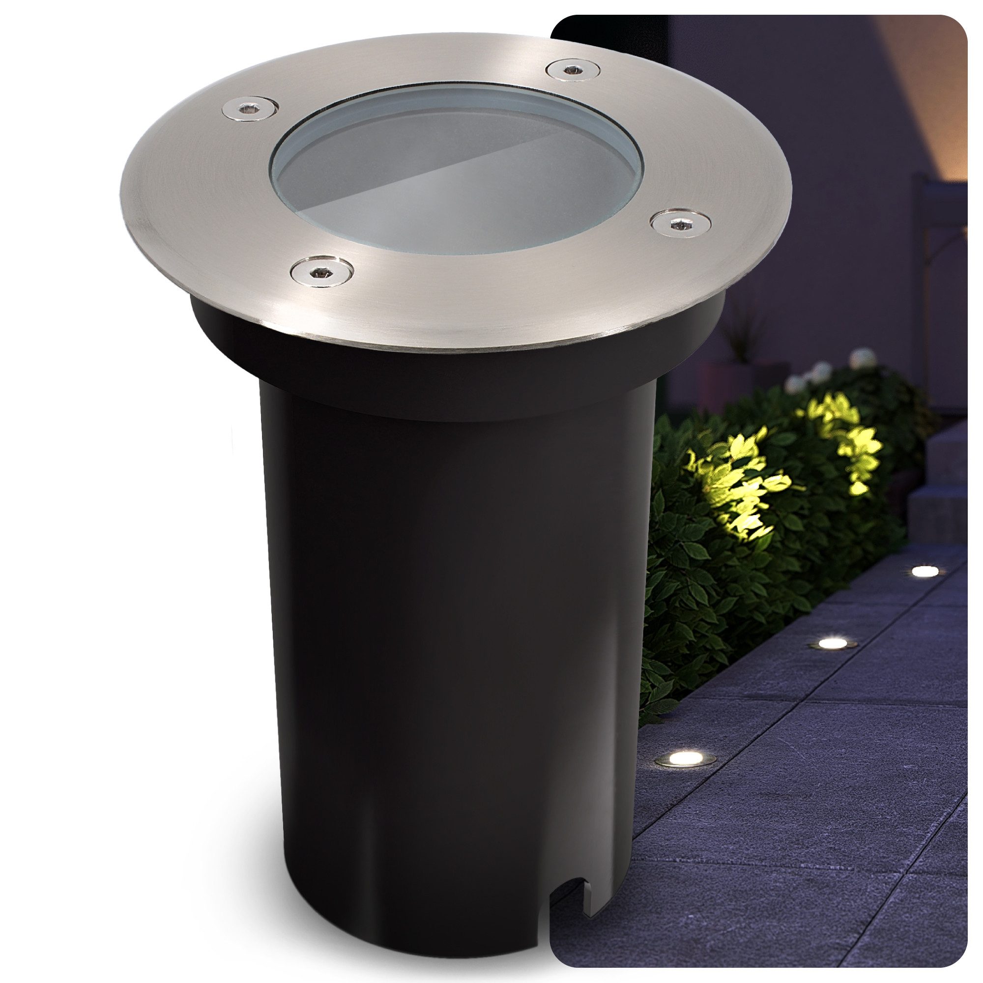 SSC-LUXon LED Gartenstrahler Bodeneinbauleuchte KALPA rund silber IP67 ohne Leuchtmittel, ohne Leuchtmittel