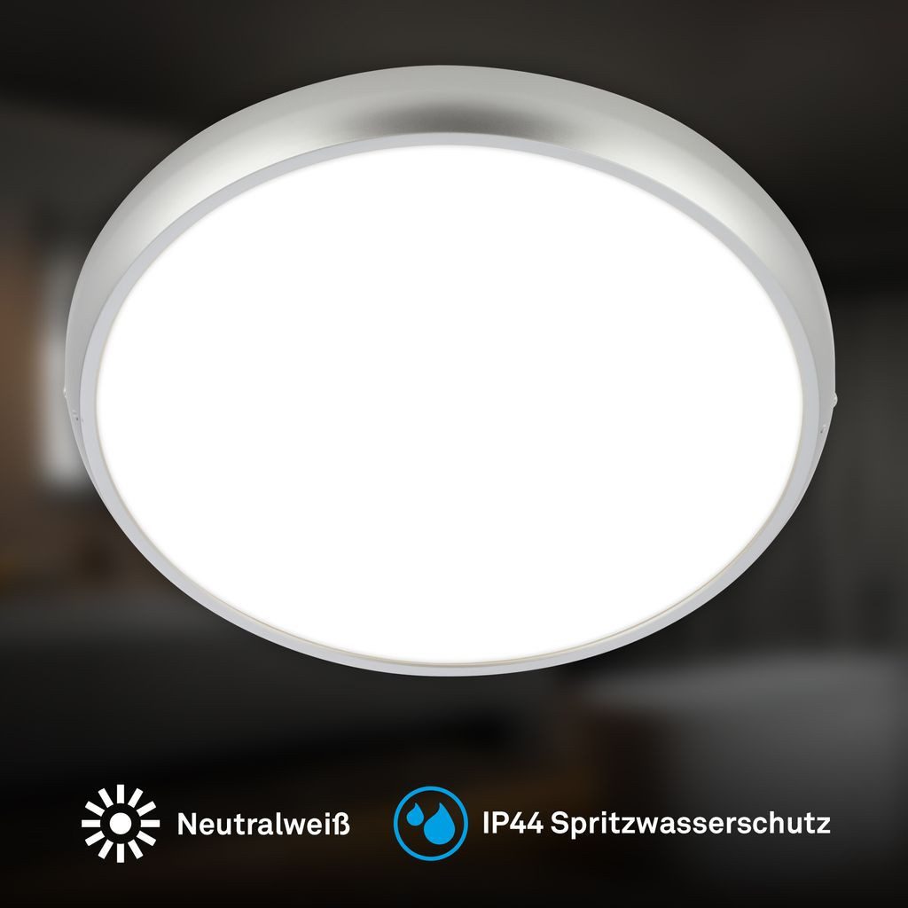Briloner Leuchten LED Deckenleuchte LED Deckenlampe IP44, LED fest integriert, 4000K - Neutralweiß, 37,5x4 cm, Badezimmer, Küche, Wohnzimmer, Schlafzimmer, Flur
