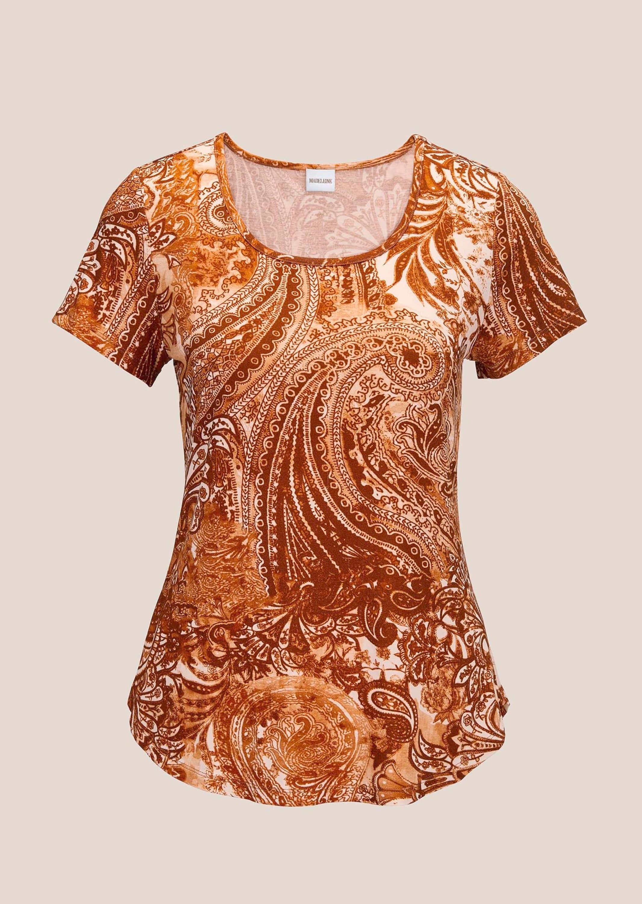 MADELEINE Kurzarmshirt Sommerliches Shirt mit Alloverprint Paisley-Design und U-Boot-Ausschnitt als modische Akzente