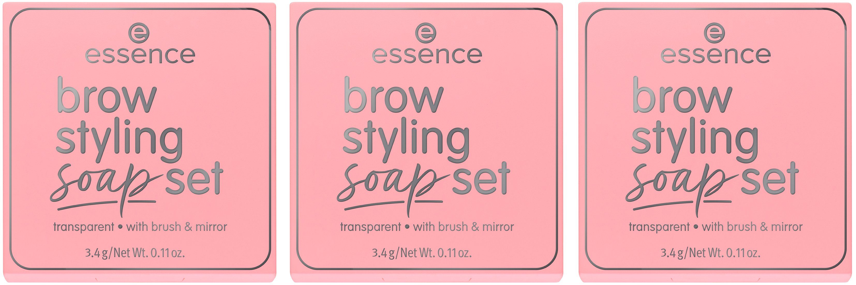 Essence Augen-Make-Up, styling und Spiegel Bürste 3-tlg., mit brow set, Augenbrauen-Gel soap Set