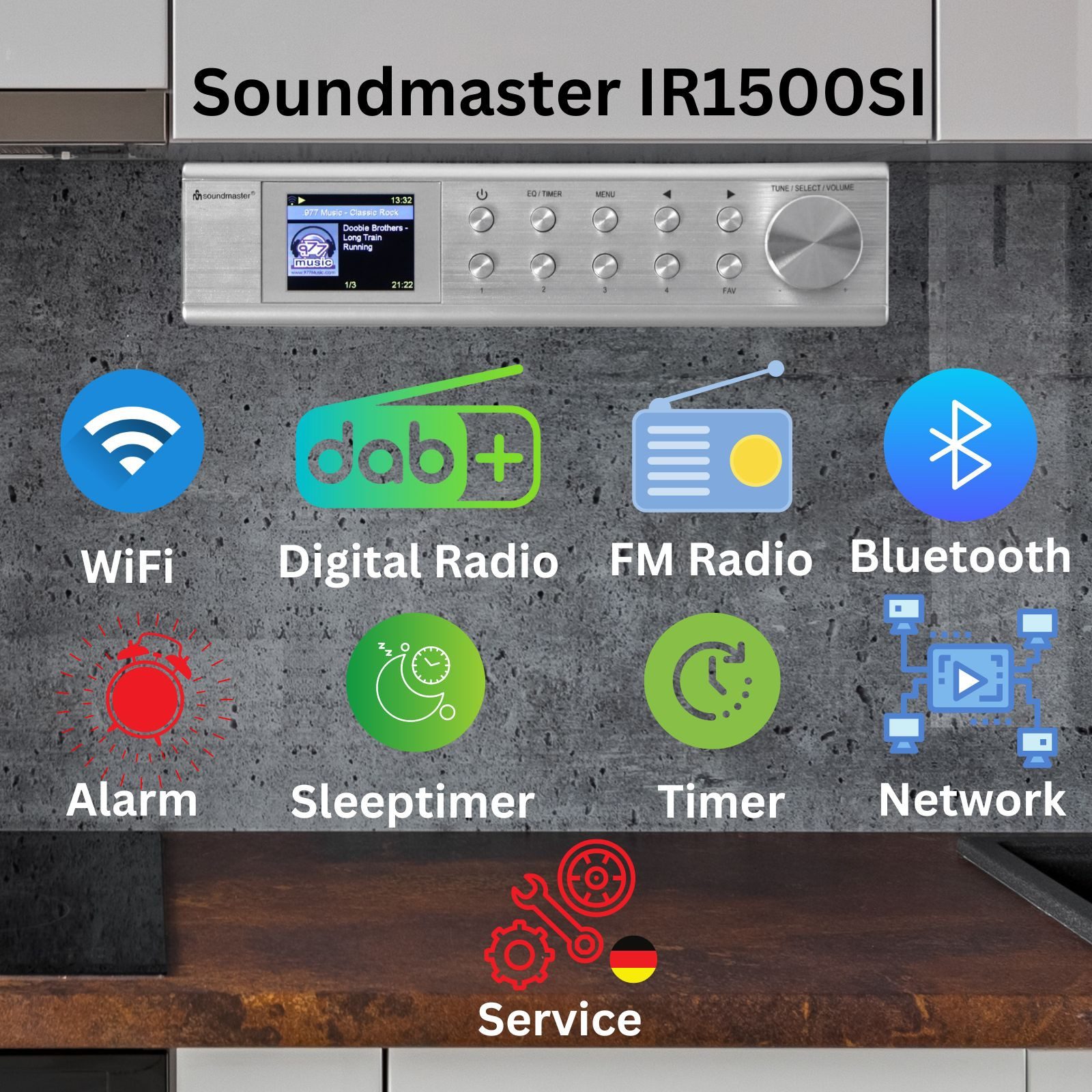 Soundmaster IR1500SI Küchenradio Internetradio Unterbauradio WLAN DAB+ Bluetooth Küchen-Radio (Internet, DAB+, UKW/FM, RDS Radio, 3 W, Netzwerk / DLNA kompatibel, Freisprechfunktion, Wecker, Timer)