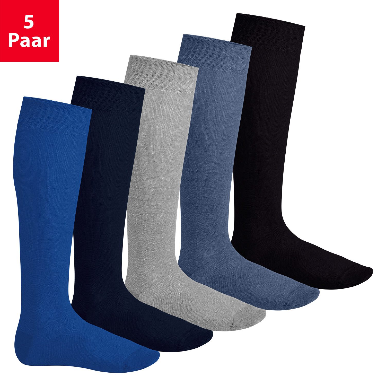 Footstar Langsocken EVERYDAY! 5 PAAR Damen & Herren Kniestrümpfe Lange Socken kniehoch