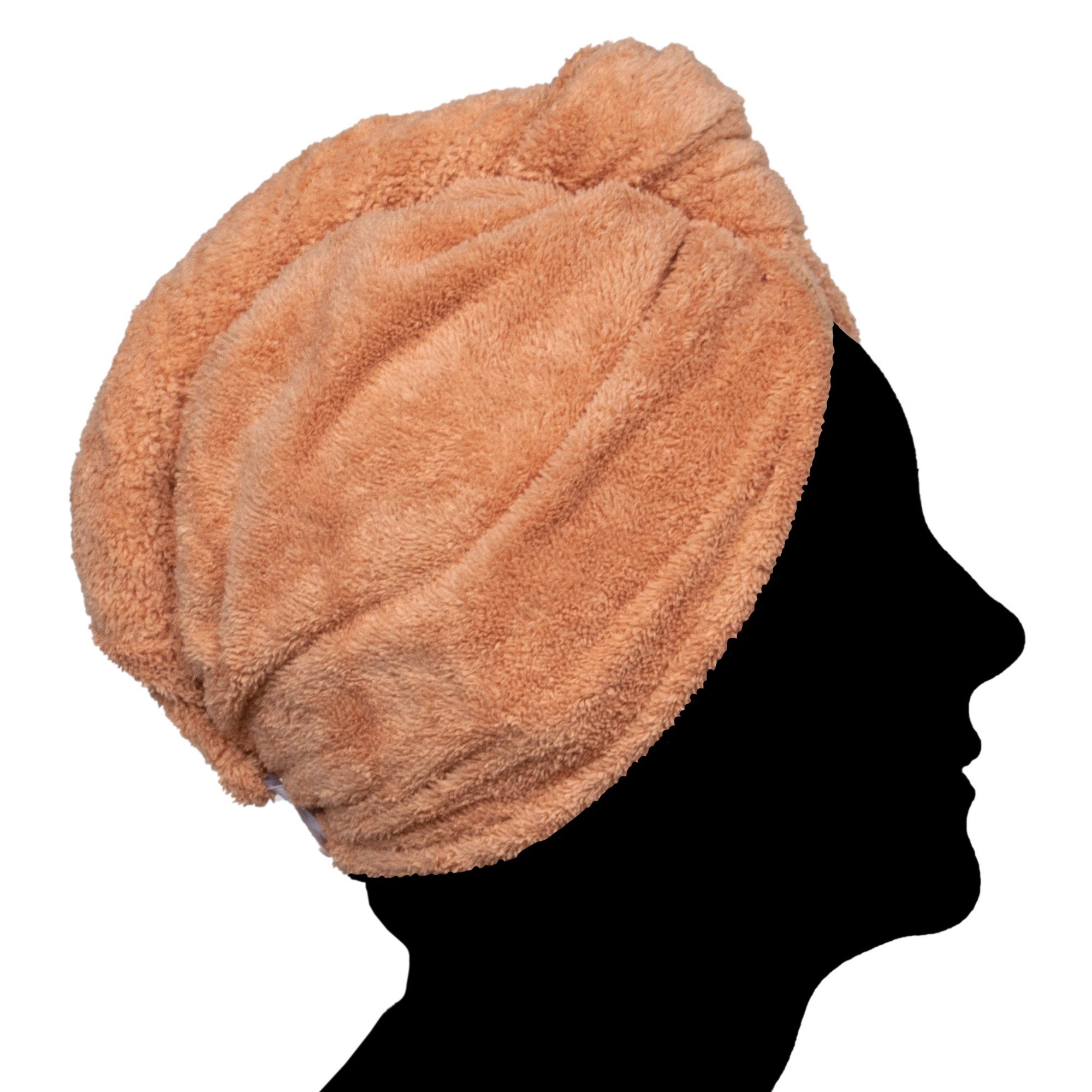 cosey Turban-Handtuch Mikrofaser Turban-Handtuch - Flauschiges Fleece Kopf-Handtuch, (1-St), 400 g/m² Hellbraun