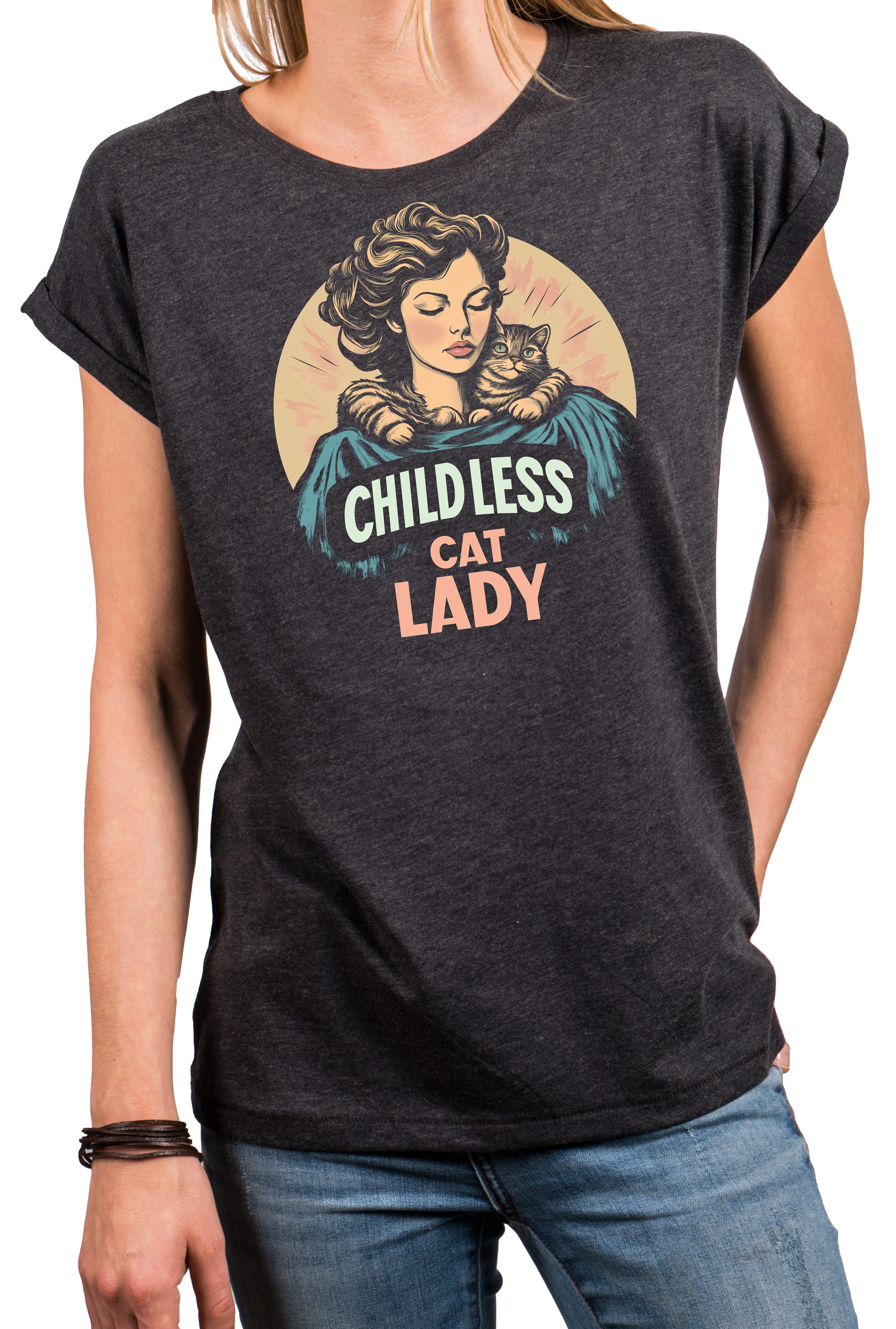 Print-Shirt Katze Damen Lustige Geschenke für Katzenliebhaberinnen Katzenmotiv