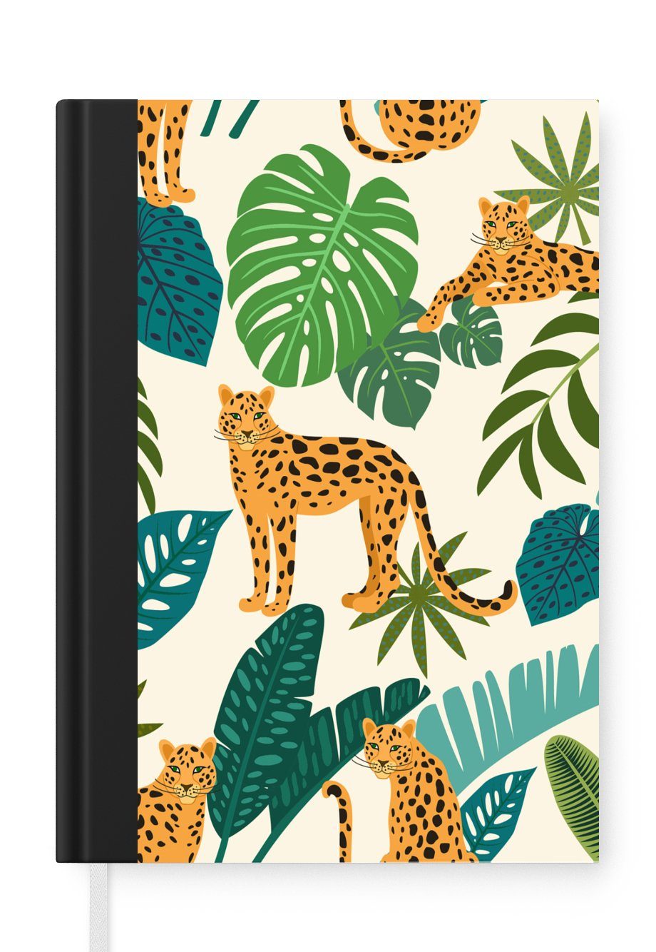 MuchoWow Notizbuch Dschungel - Leopard - Pflanzen - Muster - Mädchen - Jungen, Journal, Merkzettel, Tagebuch, Notizheft, A5, 98 Seiten, Haushaltsbuch