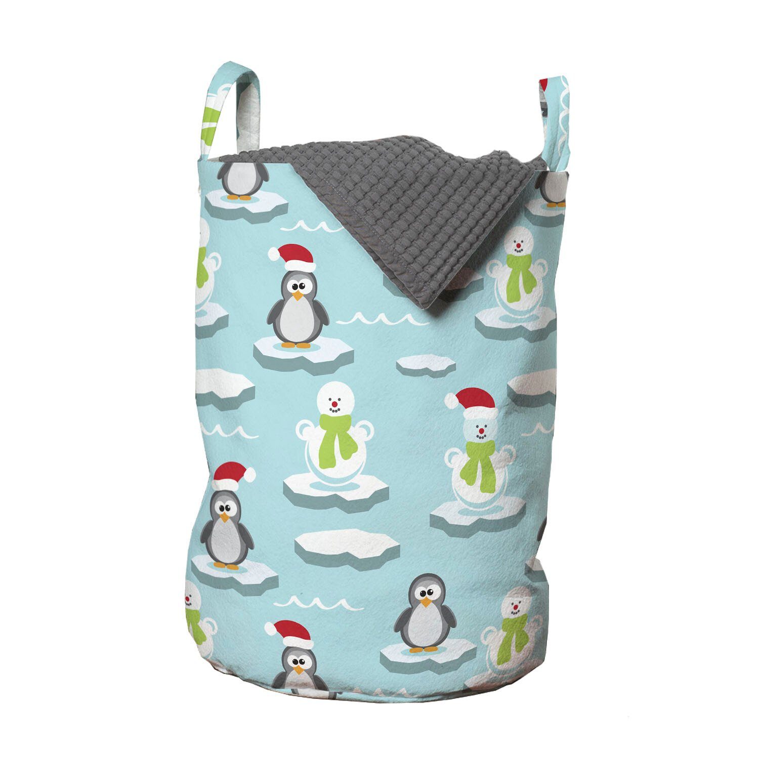 Kordelzugverschluss Penguin Lustig Wäschesäckchen für Abakuhaus Griffen Wäschekorb Waschsalons, Snowman mit Eisscholle