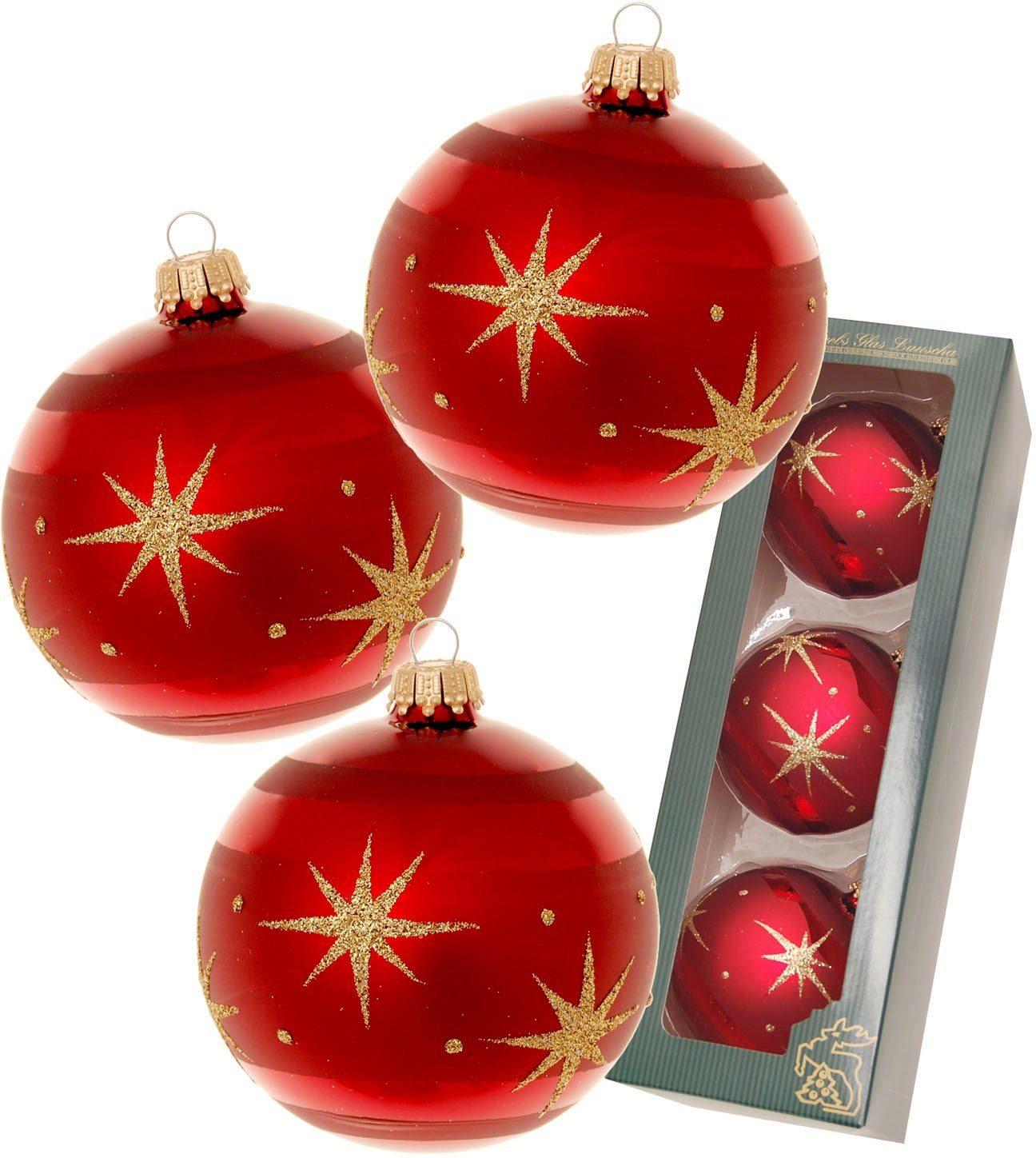 (3 rot, cm St), Glas Krebs Weihnachtsdeko Christbaumschmuck, Glas 8 Christbaumkugeln Night Lauscha Xmas "Komet", aus Weihnachtsbaumkugel