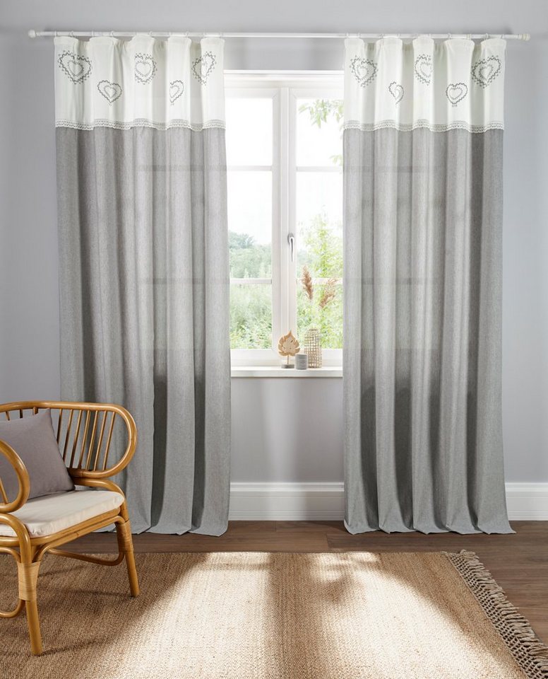 OTTO home Gardine Louis (1 St), Kräuselband, halbtransparent, halbtransparent, aus Bio-Baumwolle, einseitig bedruckt