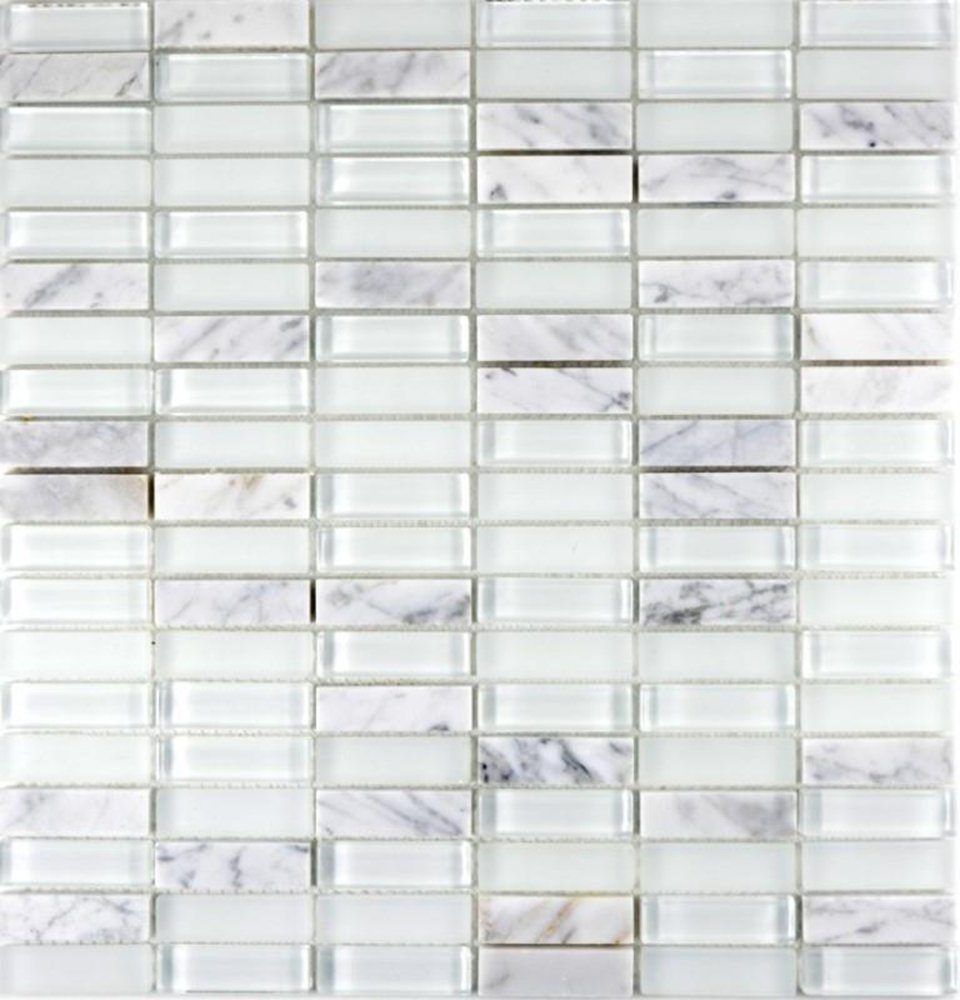 Mosani Mosaikfliesen Glasmosaik Naturstein Mosaik weiß matt / 10 Matten