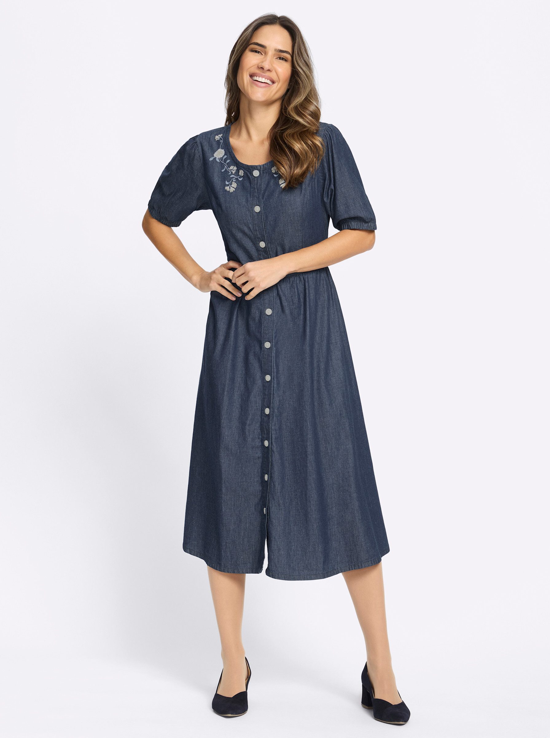 Sieh an! Etuikleid Jeans-Kleid Kurzarm .