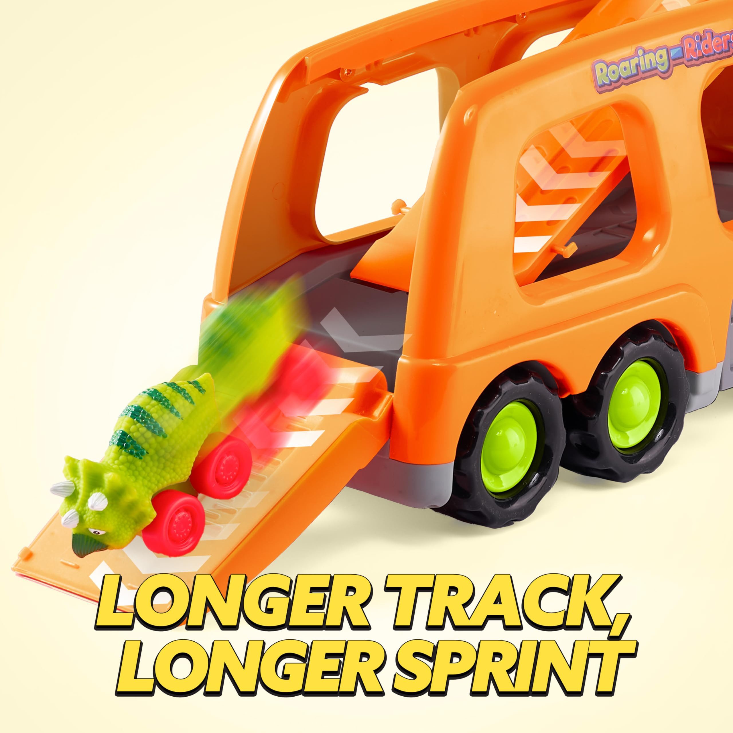 JOYIN Spielzeug-Transporter JOYIN Dino-Spielzeug für Kinder 2-4J, Dino-LKW mit 6 Gummifahrzeugen