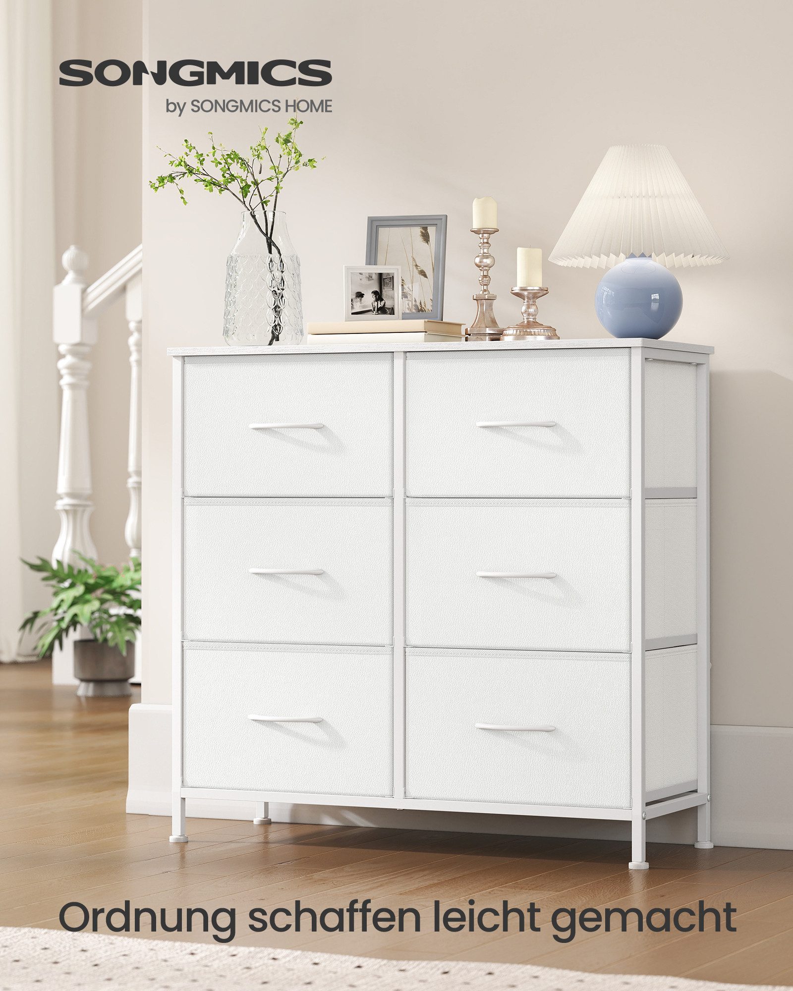 SONGMICS Kommode Schrank, Aufbewahrungsschrank, Stahl, MDF, Vliesstoff, für Schlafzimme