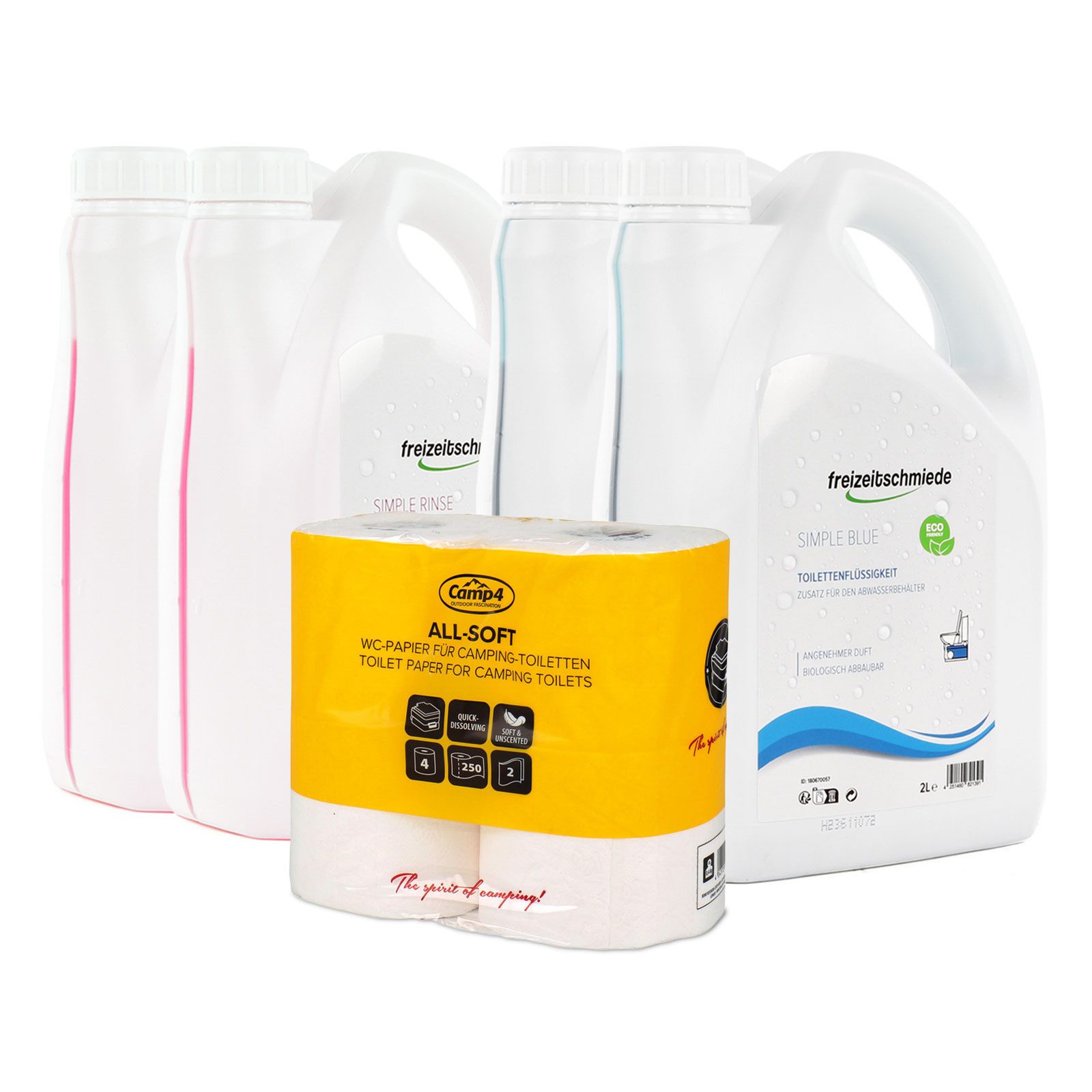 freizeitschmiede Sanitärflüssigkeit Toilettenzusatz Simple Blue, Rinse je 4L, Klopapier Campingtoilettenreiniger (Gegen unangenehme Gerüche, Reinigt, für eine reibungslose Funktion)