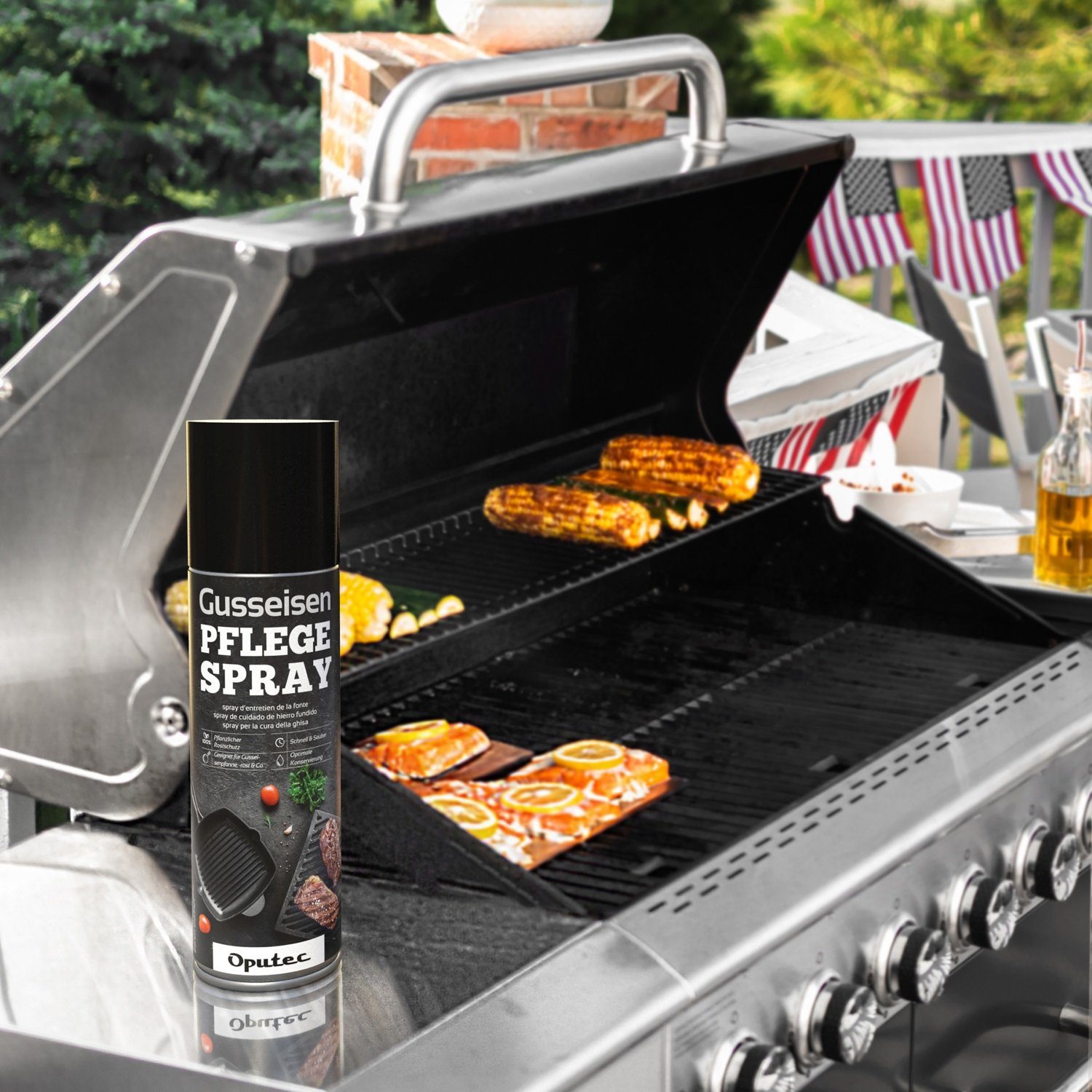 Oputec 500ml Gusseisen-Pflegespray - Trennspray Grill, Pfanne, Dutch Oven Grillreiniger
