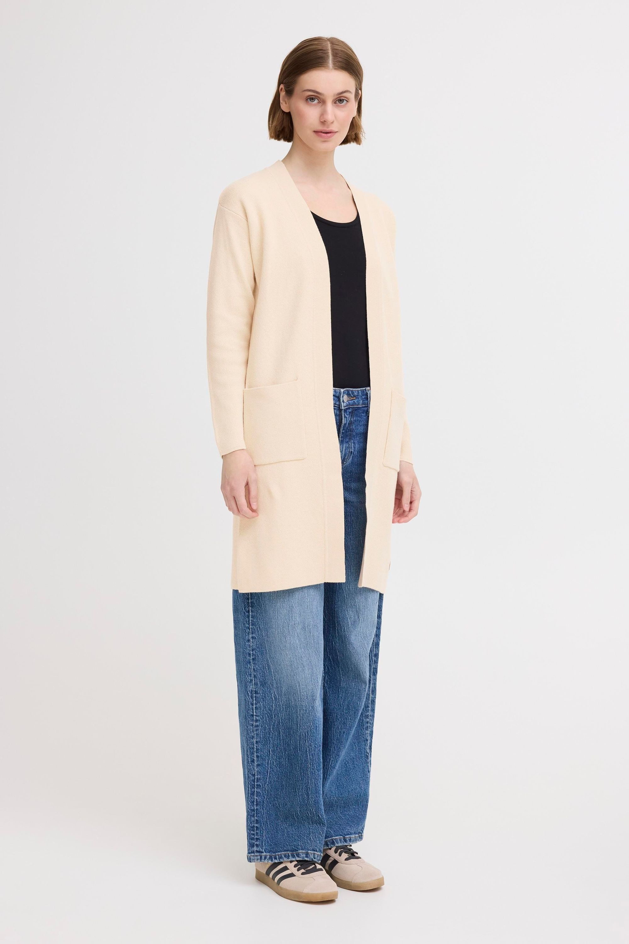OXMO Strickjacke OXFina Langer Feinstrick-Cardigan mit Taschen