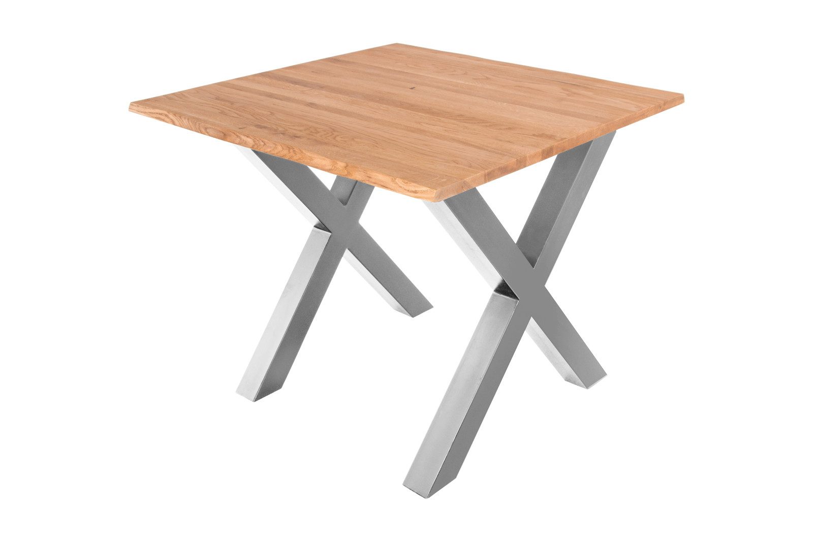 SAM® Baumkantentisch Edda, massive Wildeiche, mit Baumkante und Metallgestell X-Form