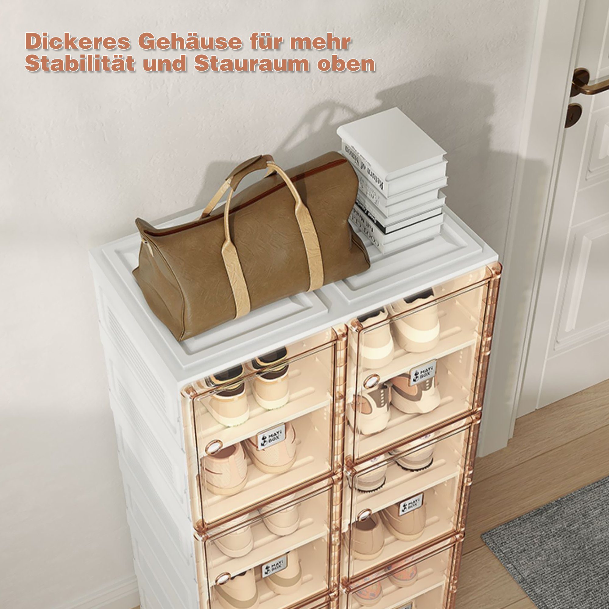 WISHDOR den Schuhkarton Aufbewahrungsschrank Schrank Tragbarer (53x99x34cm Braun+Weiß) Regalen mit und Türen stapelbarer für Schuhschrank
