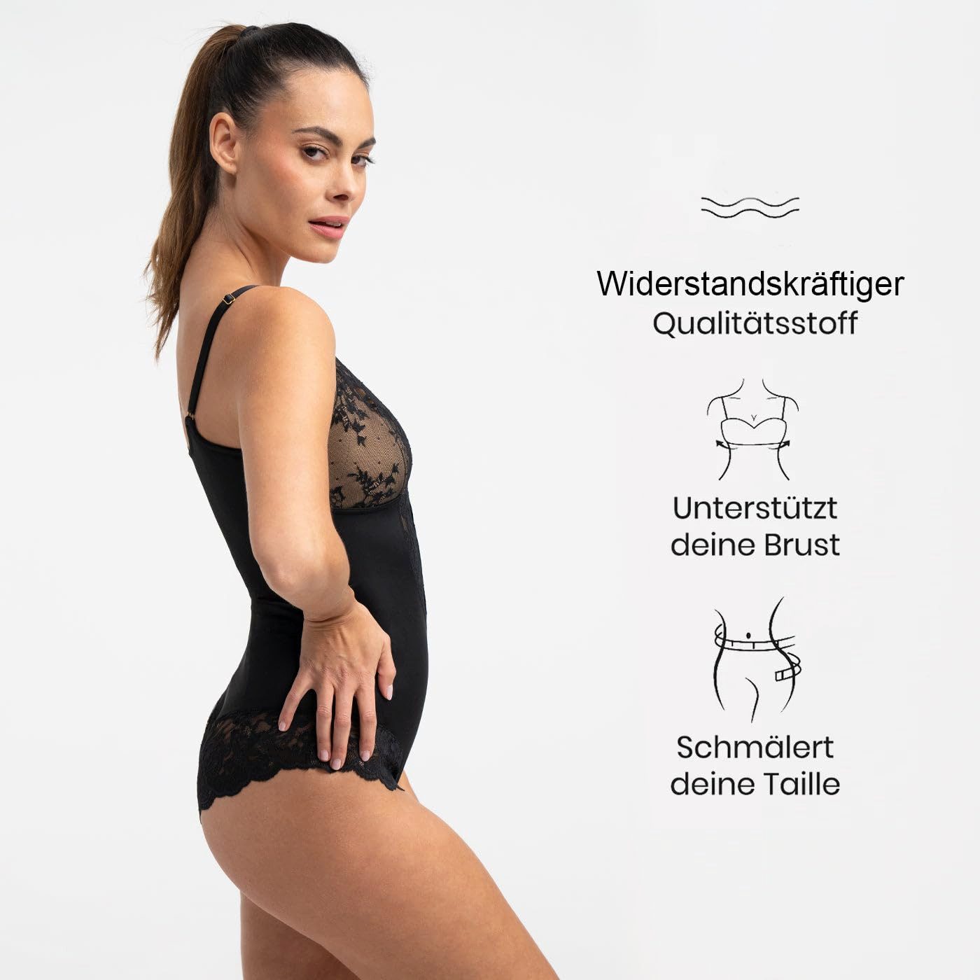 cfab (creamy fabrics) Miederbody Sculpting Lace Shapewear Bodysuit mit Slip-Schwarz-S (1-tlg) Figurformend