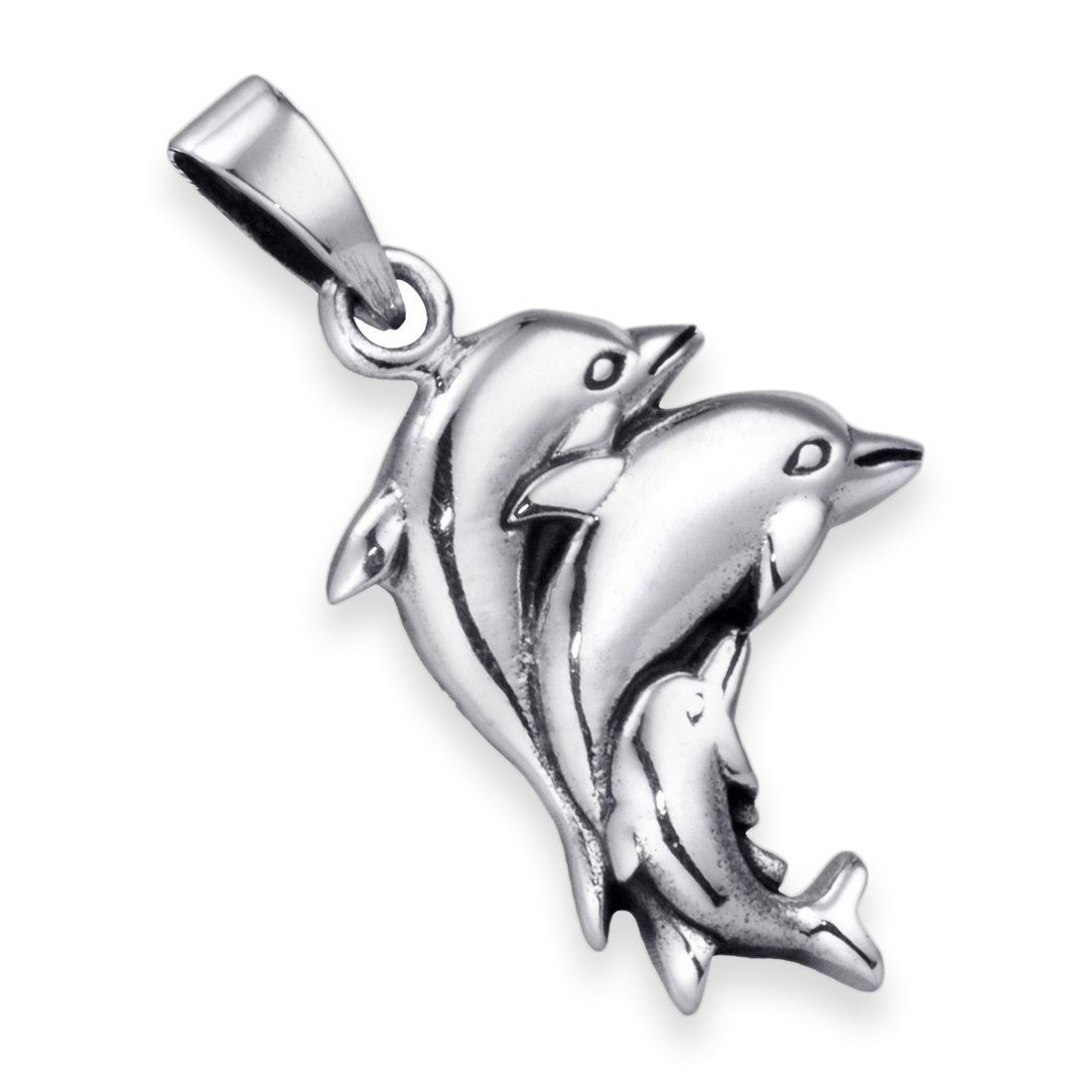 Materia Kettenanhänger Damen Silber Delfin Familie 45-60cm KA-345, 925 Sterling Silber