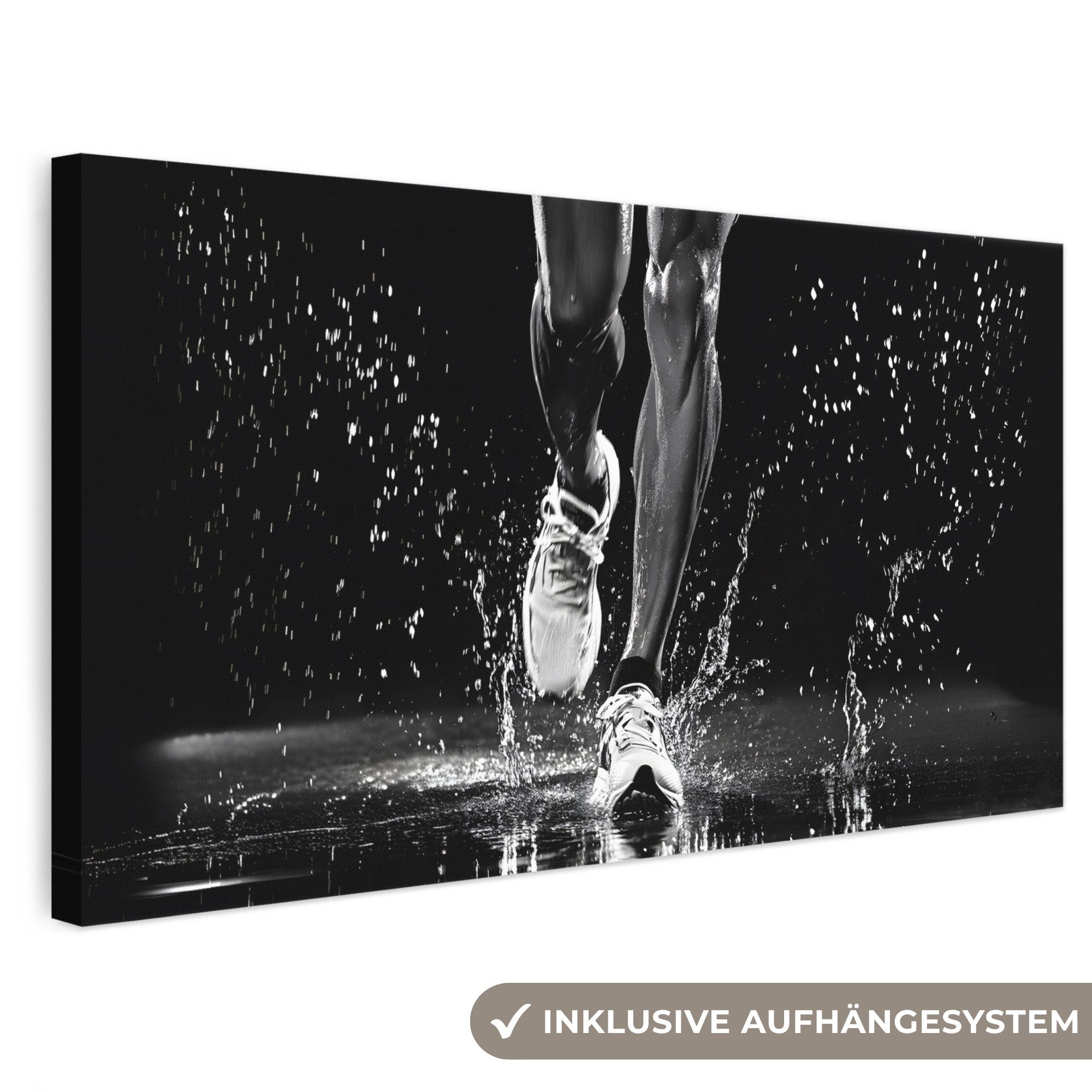 OneMillionCanvasses® Leinwandbild Panorama Laufschuhe - Laufen - Drops - Schwarz, Fotodruck (1 St), Deko für Wohnzimmer Schlafzimmer Küche 80x40 cm