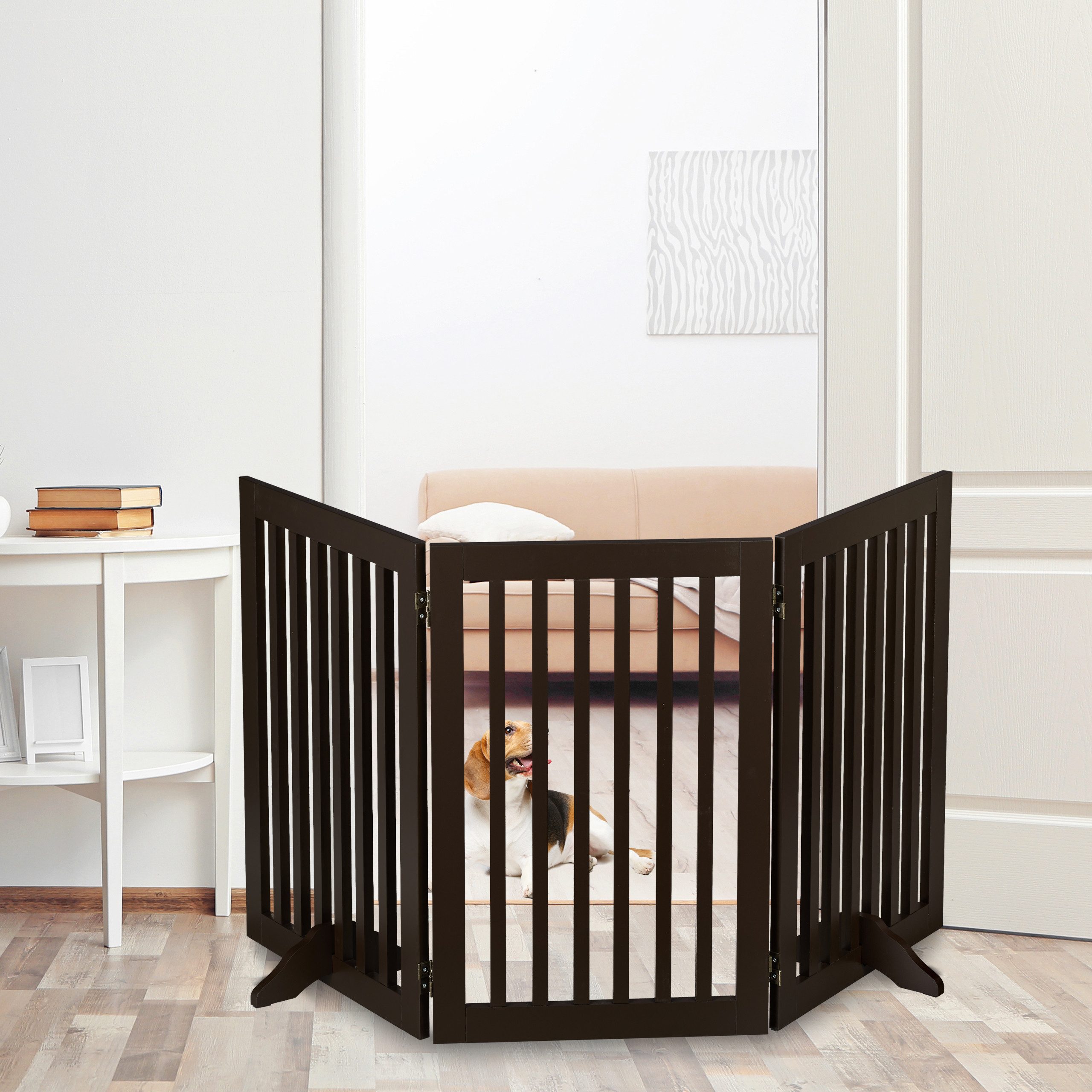 relaxdays Treppenschutzgitter Braunes Absperrgitter 92 cm, 3 Panel günstig online kaufen