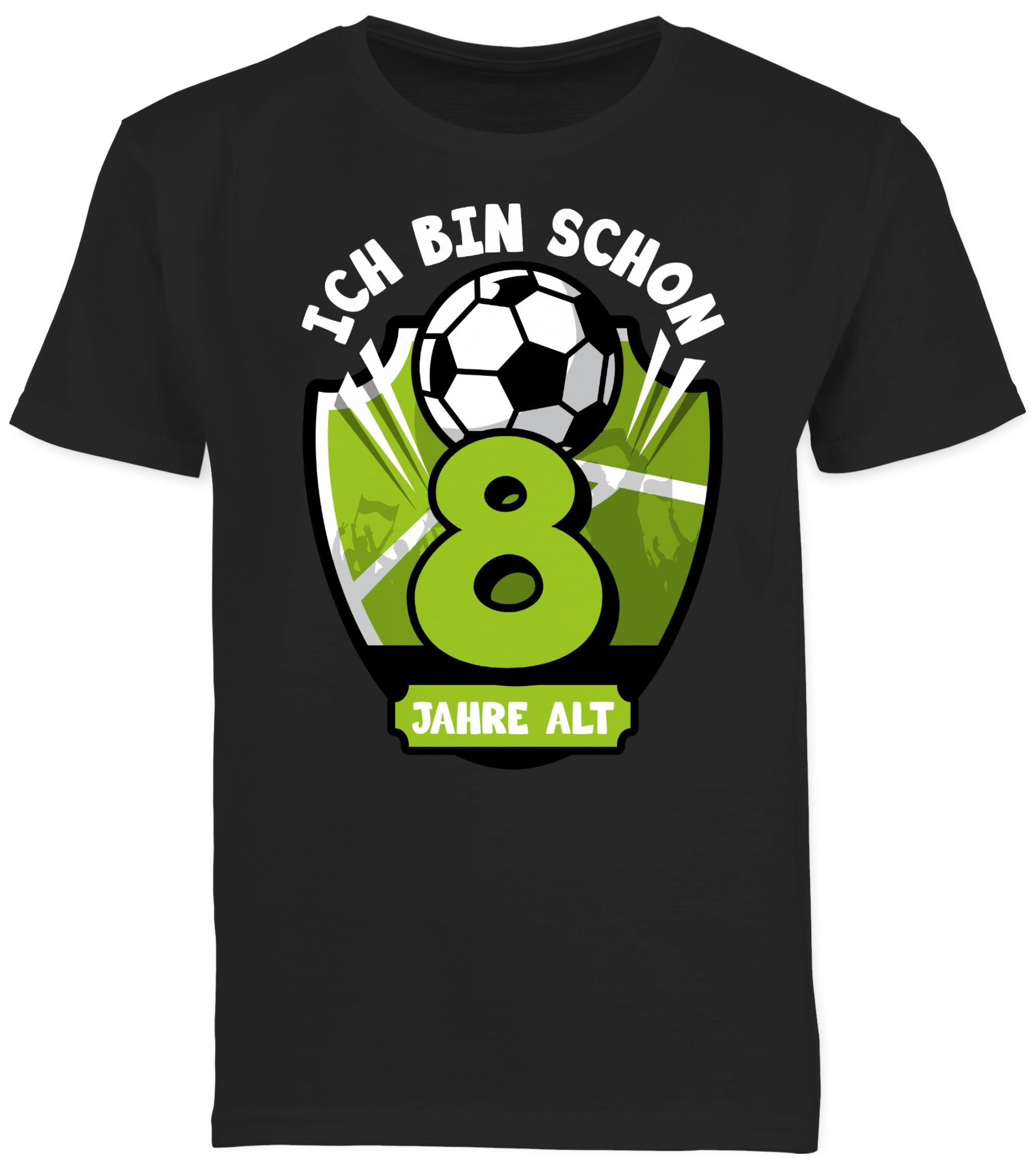 T-Shirt 2 schon Jahre Schwarz 8. Geburtstag Shirtracer Fußball bin Ich alt acht