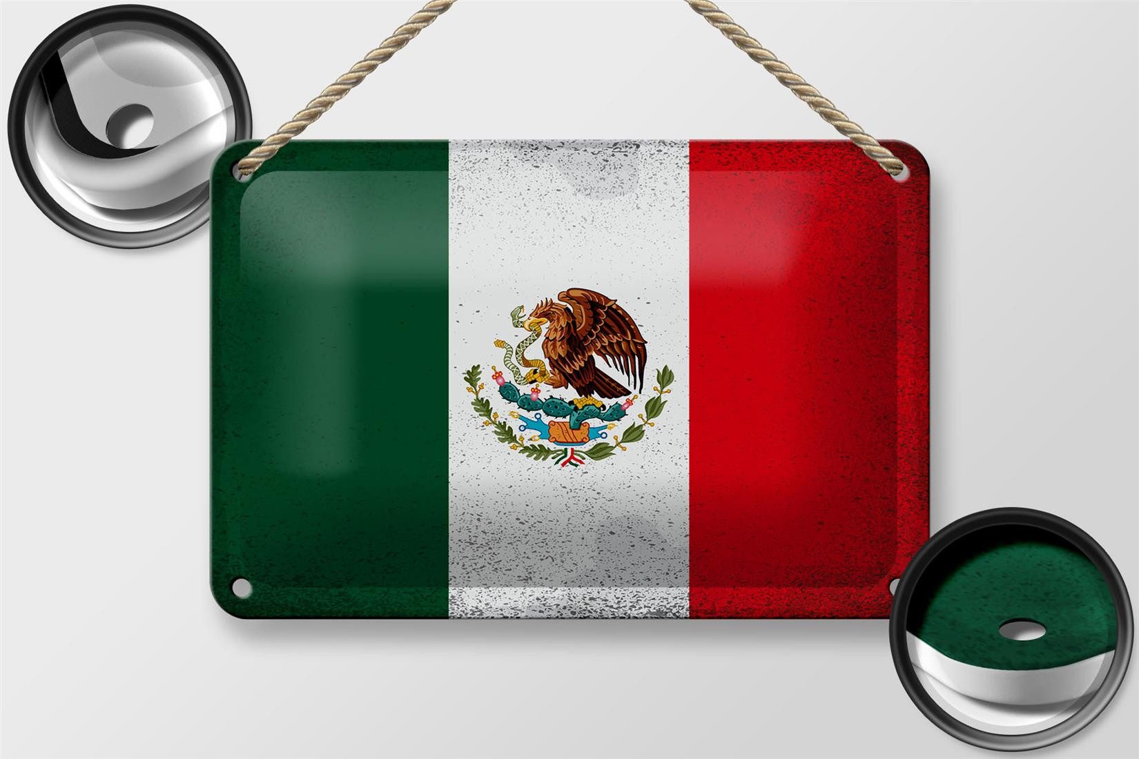 Femer GmbH Metallschild Flagge Mexiko 18x12cm Flag of Mexico Vintage, (1 St), gewölbte Oberfläche, abgerundete Ecken, umgeschlagene Kanten