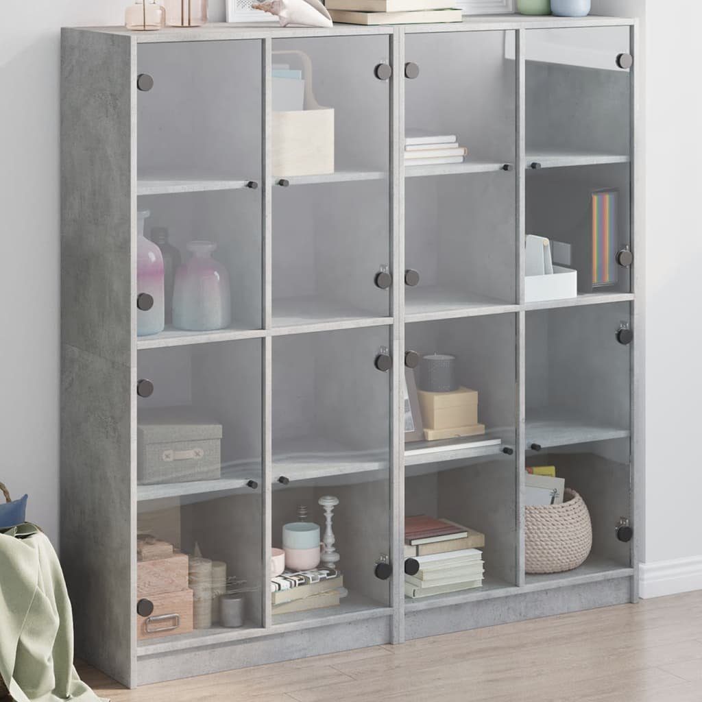 vidaXL Sideboard Bücherschrank mit Türen Betongrau 136x37x142 cm Holzwerkstoff