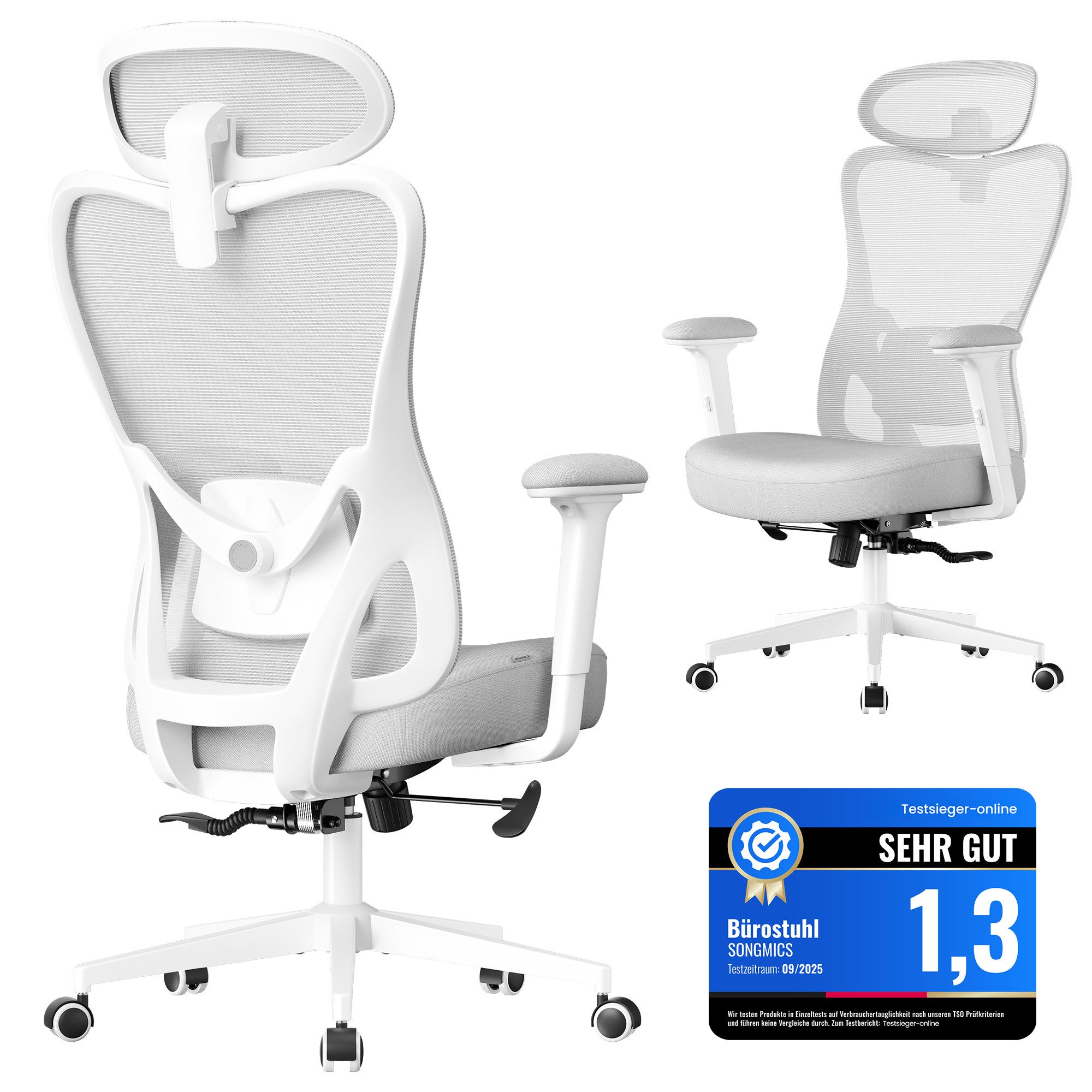 SONGMICS Bürostuhl, ergonomisch, Schreibtischstuhl, Computerstuhl, verstellbare Kopfstütze