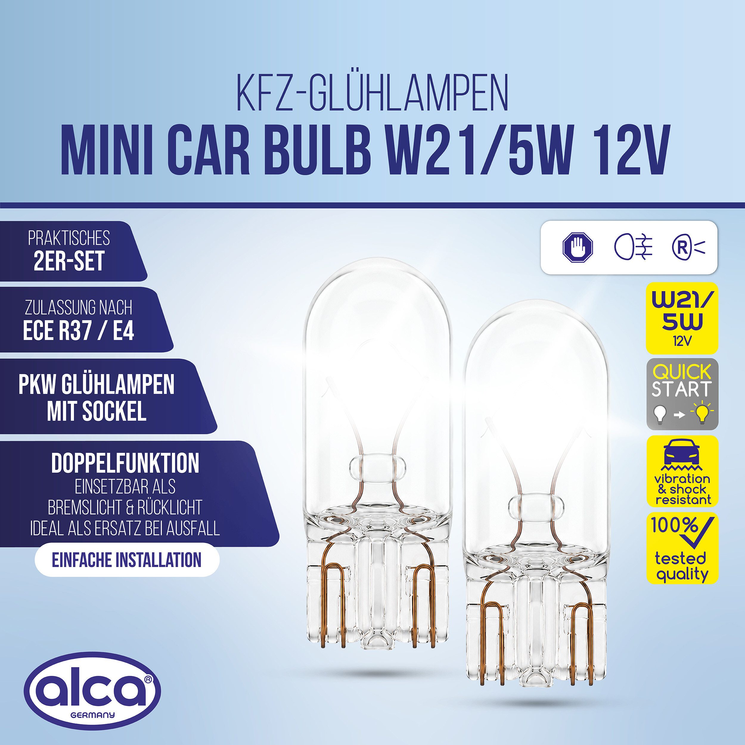 alca KFZ-Ersatzleuchte W21/5W 12V 21W W3x16q Brems-/Rücklichtlampen, transparent (2er Set), 2 St.