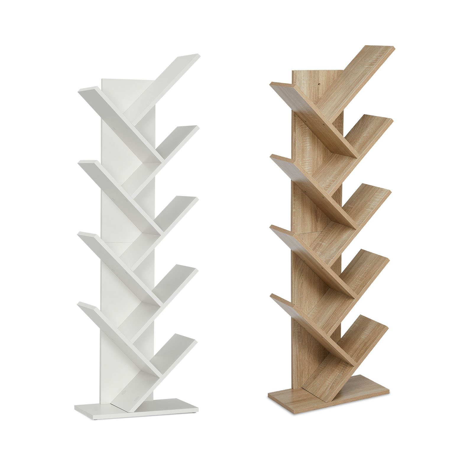 exquisites in Design einfaches Weiß Holz und Baumform lagiges, 9 aus Bücherregal Mondeer Bücherschrank, Platzsparen Würfelregal