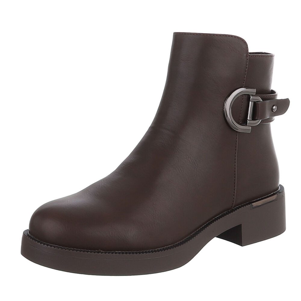 Ital-Design Damen Ankle Boot mit Schnalle und Blockabsatz Stiefelette (92355170) Blockabsatz Flache Stiefeletten in Braun
