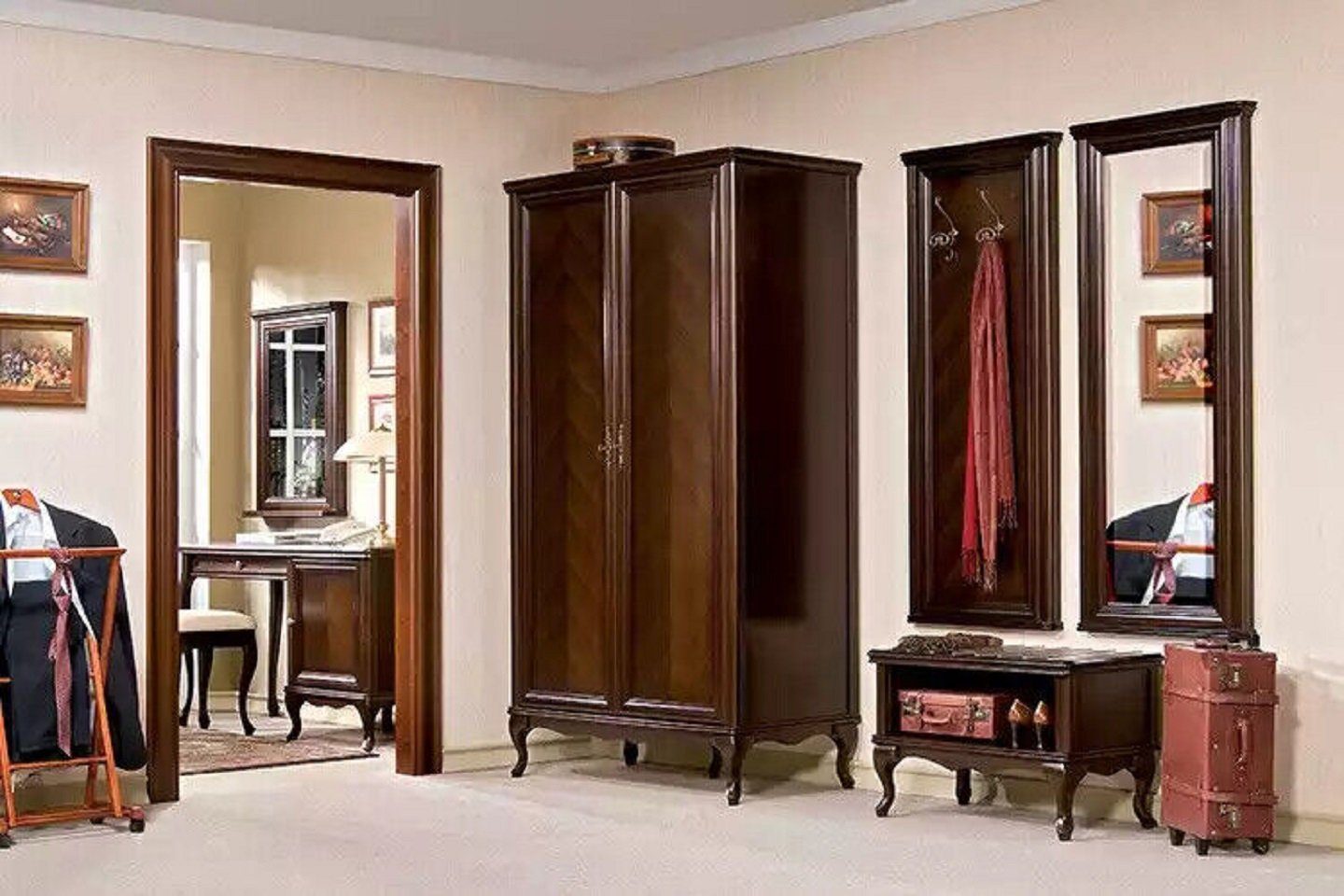 Luxus Schränke Kleiderschrank) Schlafzimmer Kleiderschrank (1-St., Braun Kleiderschrank Holz in Made Europe JVmoebel Klassik
