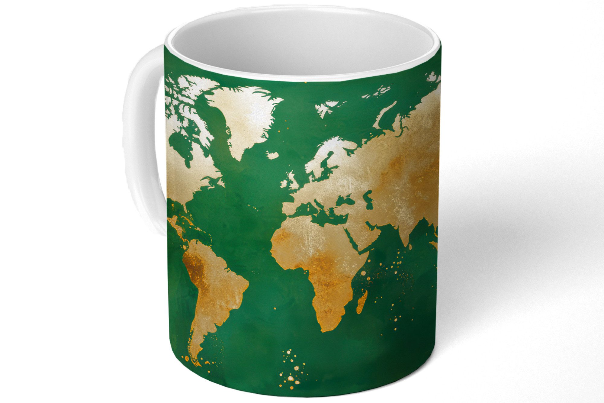 MuchoWow Tasse Weltkarte - Grün - Gold, 1-tlg., Keramik, Kaffeetassen, Teetasse, Becher, Kaffeebecher, Geschenk
