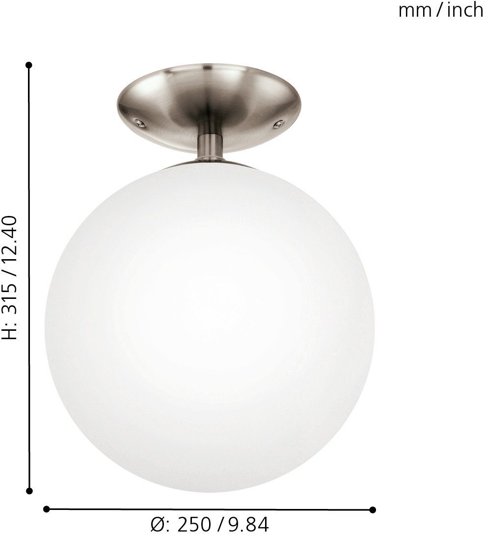 EGLO Deckenleuchte RONDO Deckenlampe, Stahl und Glas, E27, IP20, Wohnzimmerlampe, Lampe, Leuchtmittel wechselbar, ohne Leuchtmittel, Deckenleuchte, H31,5 x Ø25 cm, nickel-matt, 1X60W exkl.