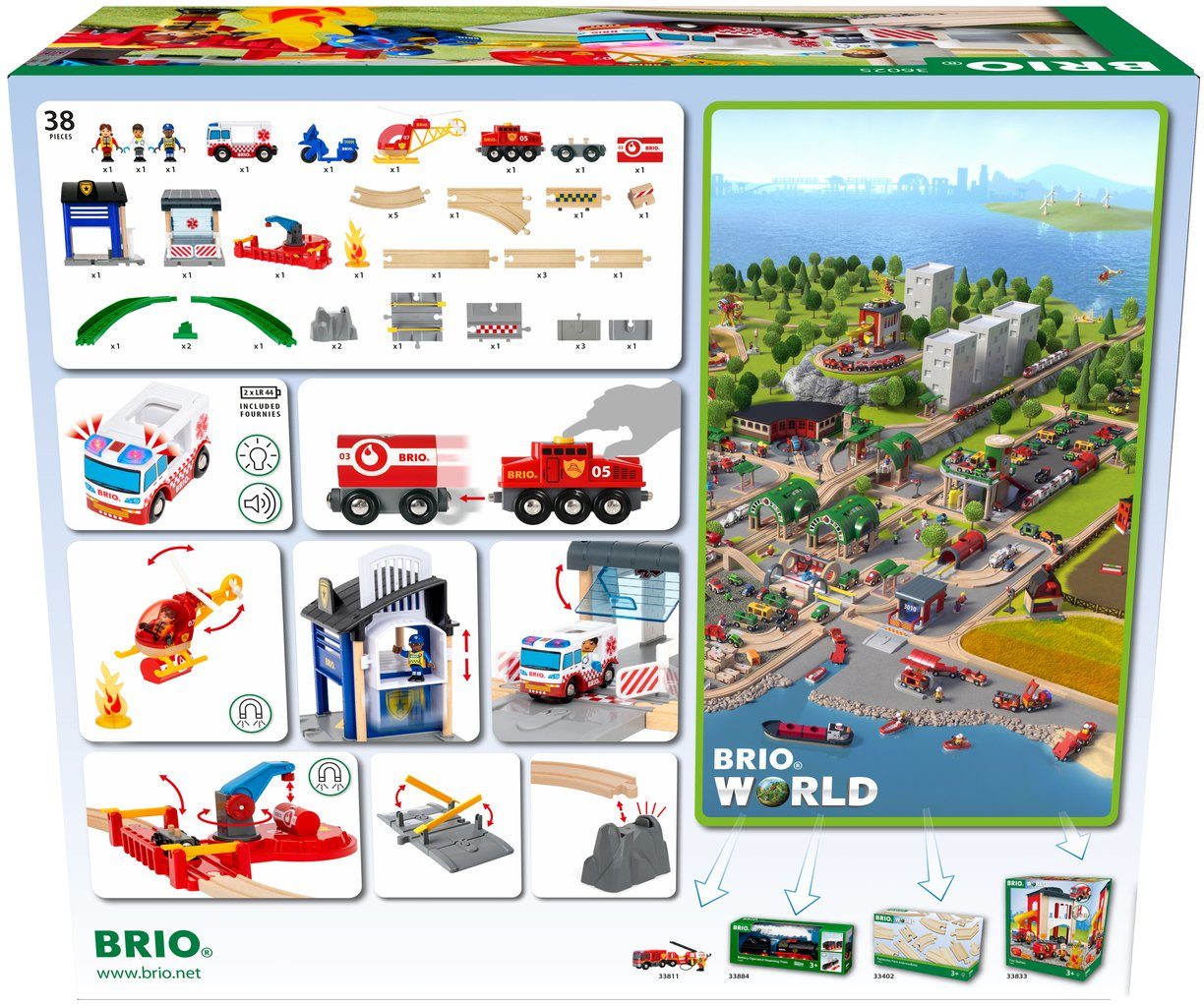 BRIO® Spielzeugeisenbahn-Erweiterung BRIO® WORLD, Polizei und Feuerwehr Set Deluxe, (Set), mit Licht und Soundfunktion