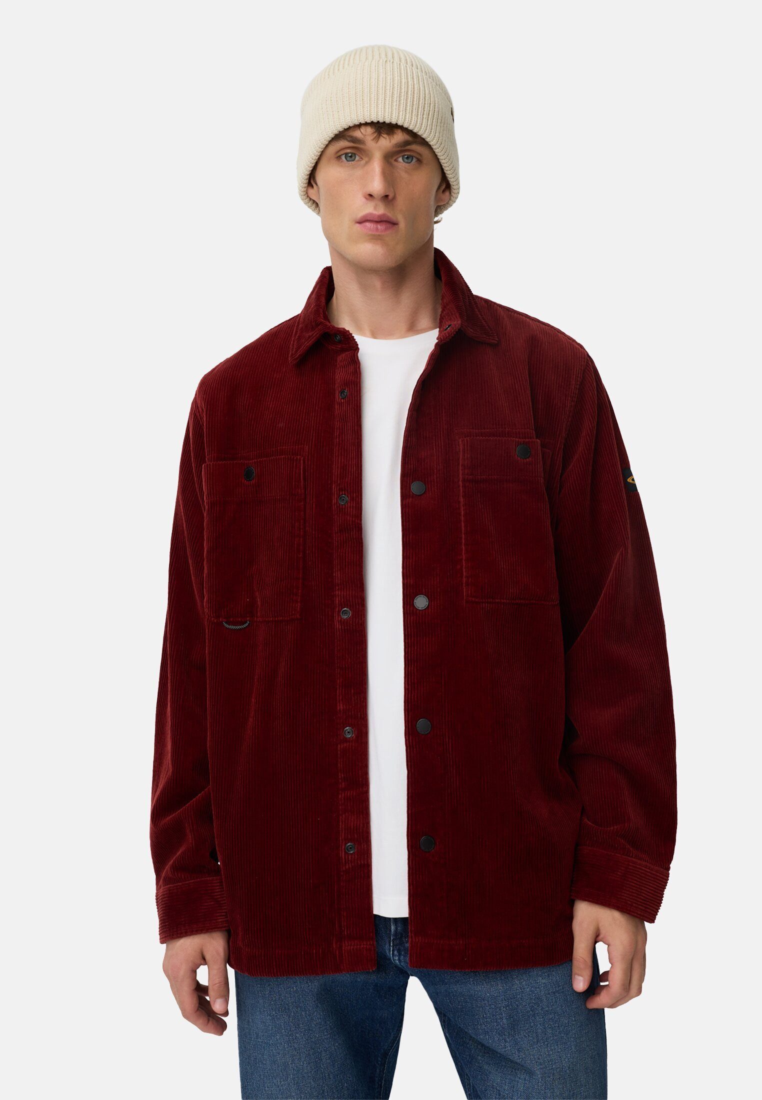 camel active Hemdjacke mit Druckknöpfen Langarm Kentkragen Markenlabel