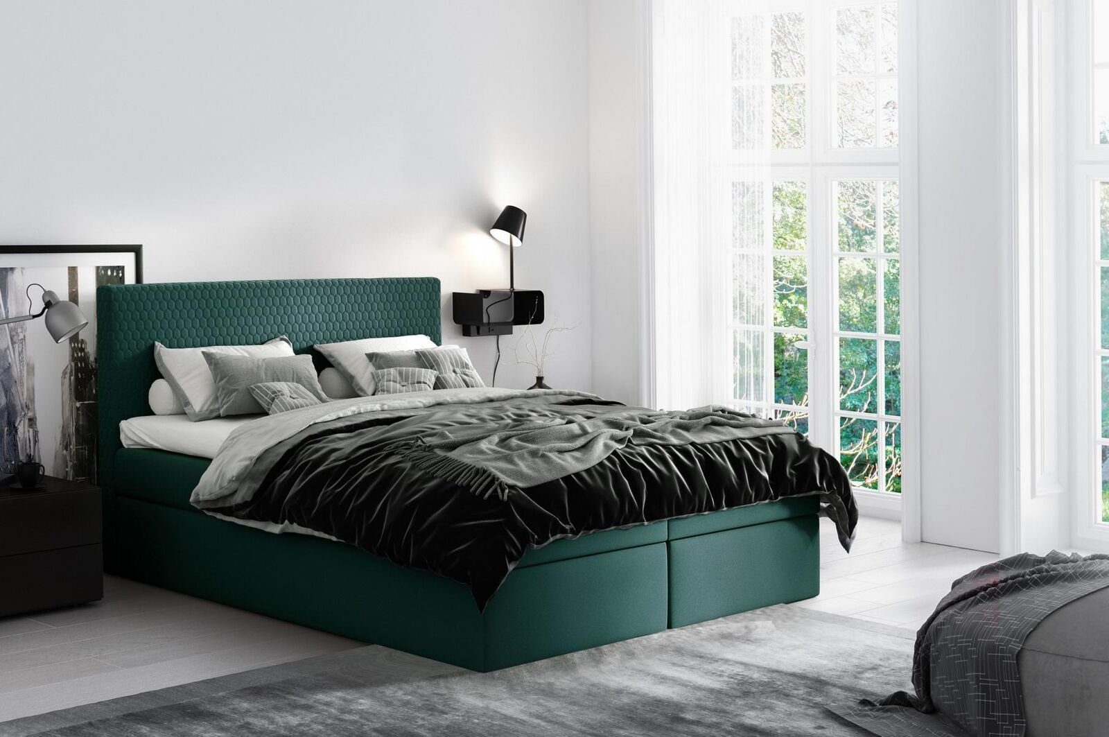 JVmoebel Bett Boxspringbett Textil Doppel Hotel Schlafzimmer Betten Beige, günstig online kaufen