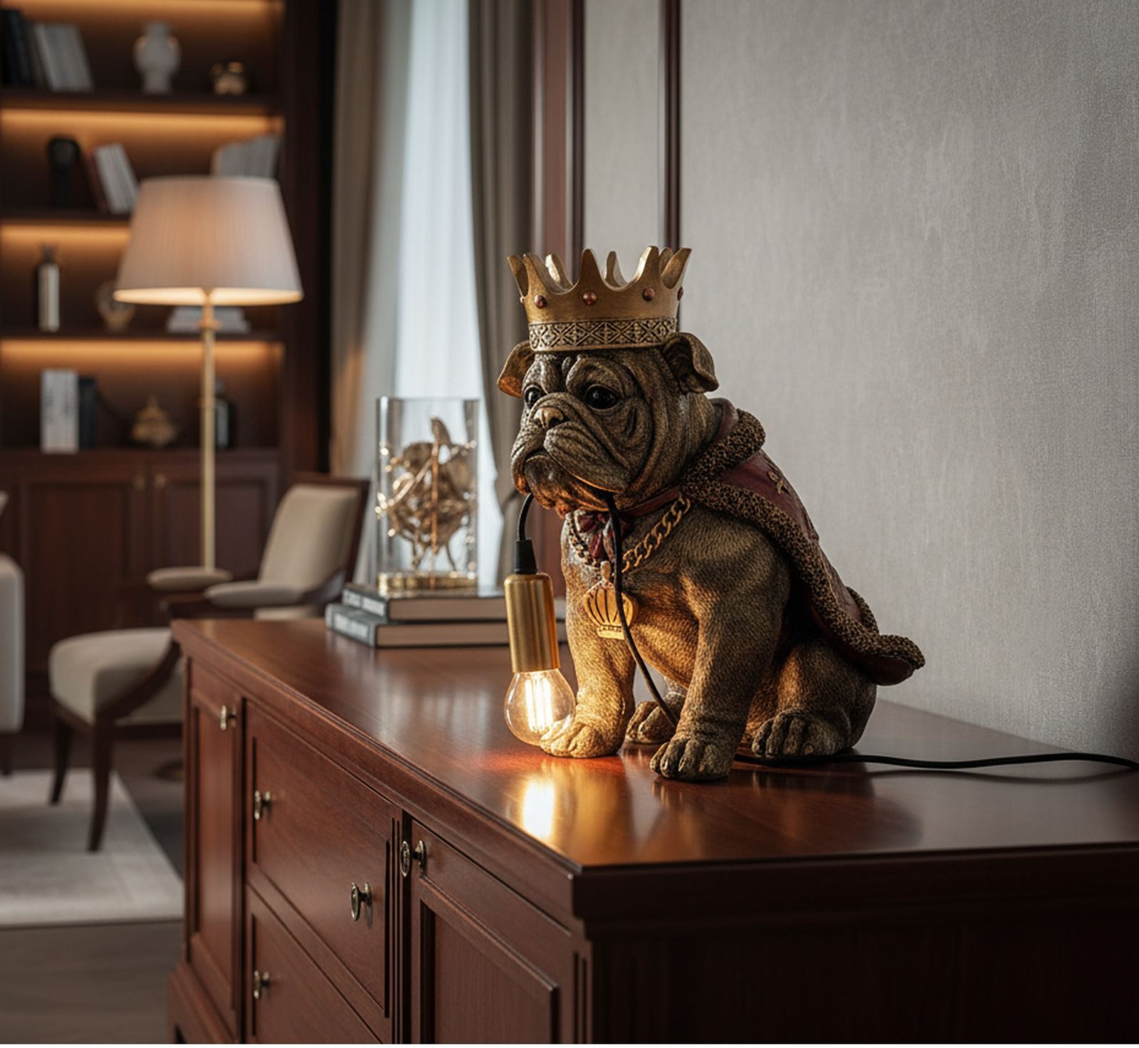 formano Tischleuchte Tischlampe Hund 33 cm Handbemalte Tierlampe Resin königliches Design, Ohne Leuchtmittel