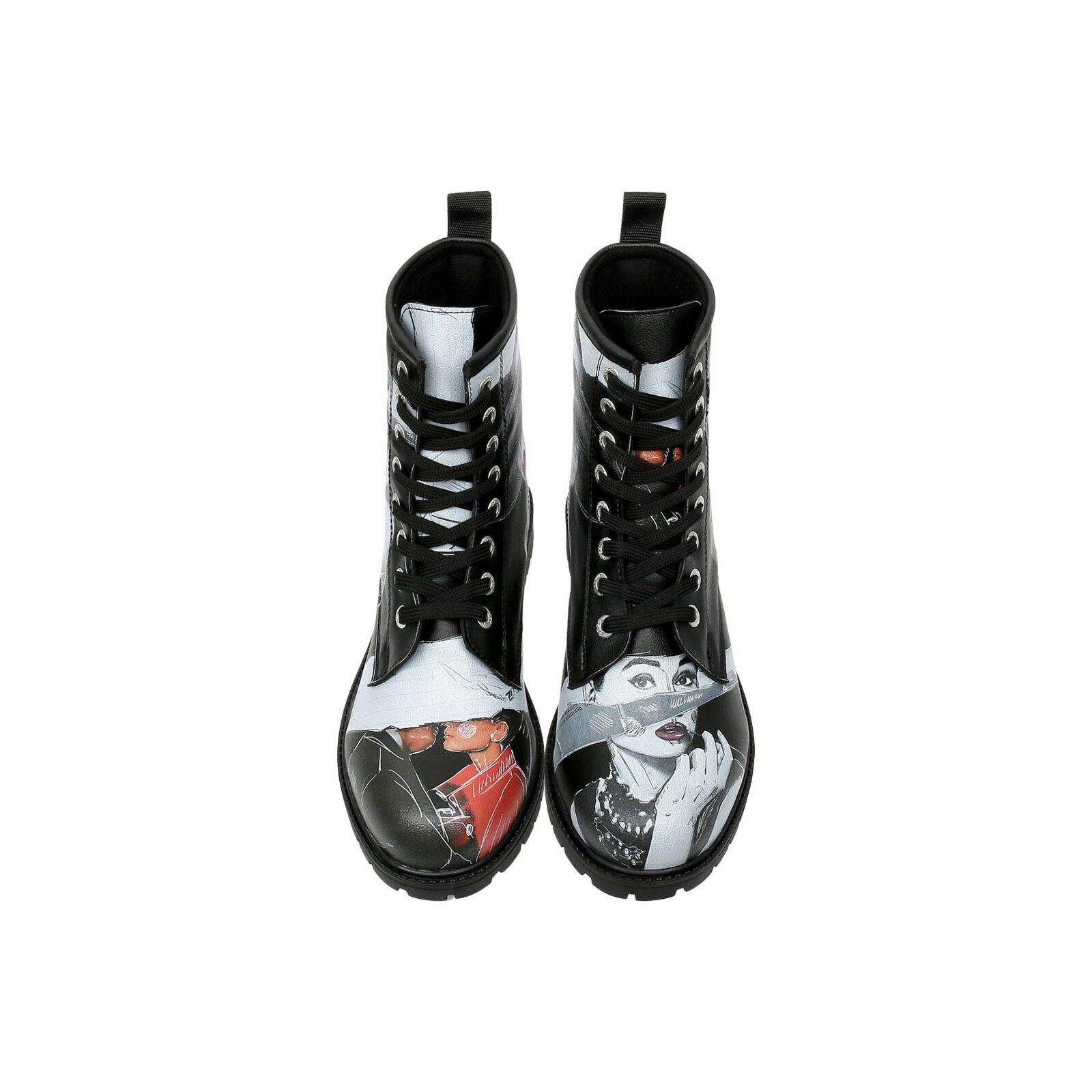 DOGO Black Longe Boots Schnürstiefel Cat Lovers Damen Stiefeletten, Schnürboots Handgefertigt