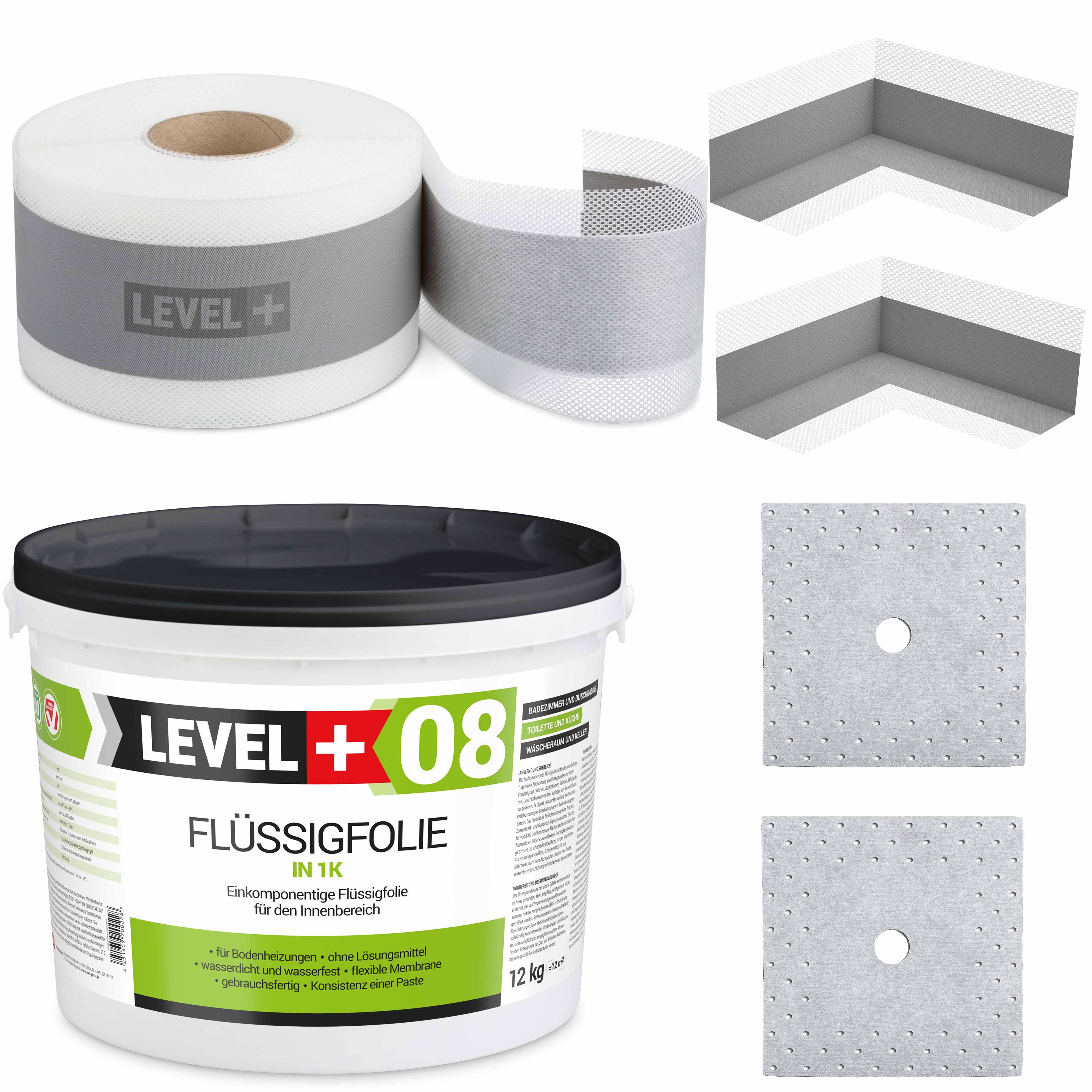 Level+ Dichtstoff Dichtset für Duschabdichtung Bad Dichtband Flüssigfolie 12kg SET18