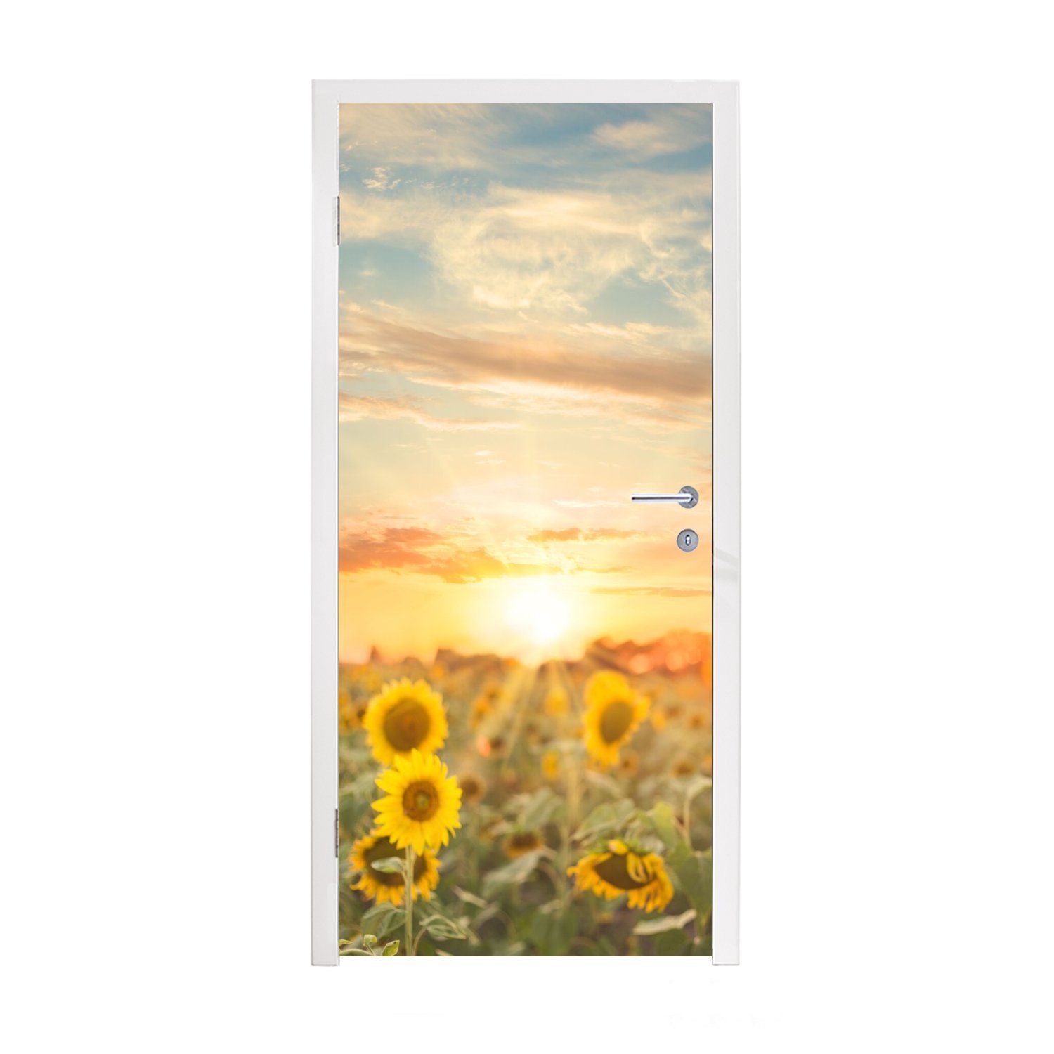 MuchoWow Türtapete Sonnenblume - Sonne - Blumen, Matt, bedruckt, (1 St), Fototapete für Tür, Türaufkleber, 75x205 cm