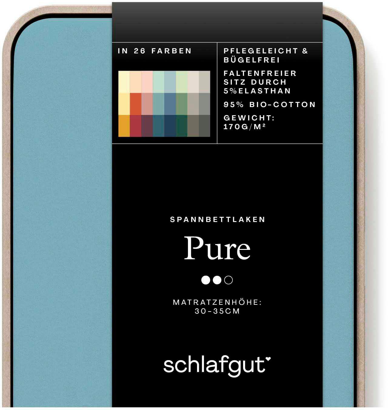 Schlafgut Spannbettlaken PURE Bio-Baumwolle mit Elasthan, 170 g/m², Bettlaken, Spannbetttuch, Jersey, Gummizug: rundum, (1 Stück), PREMIUM Laken für Matratzen bis 30cm Höhe, dehnbar blickdicht, straff
