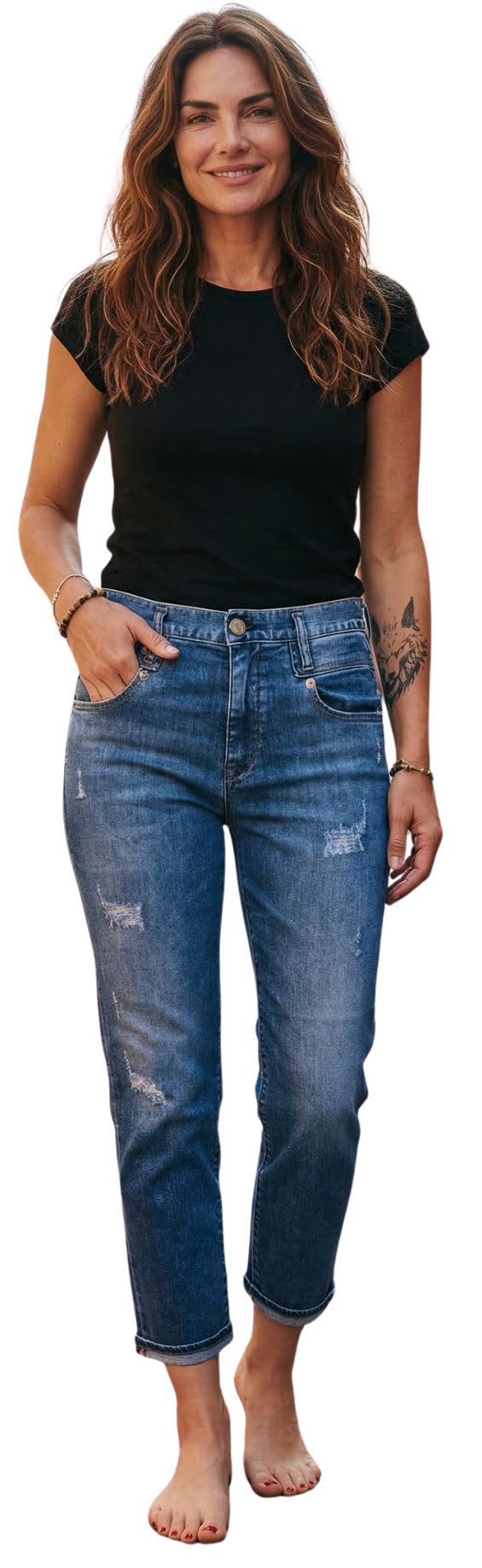 Herrlicher High-waist-Jeans Herrlicher, Breezy Cropped lässige Slim Fit, destroy Jeans destroy