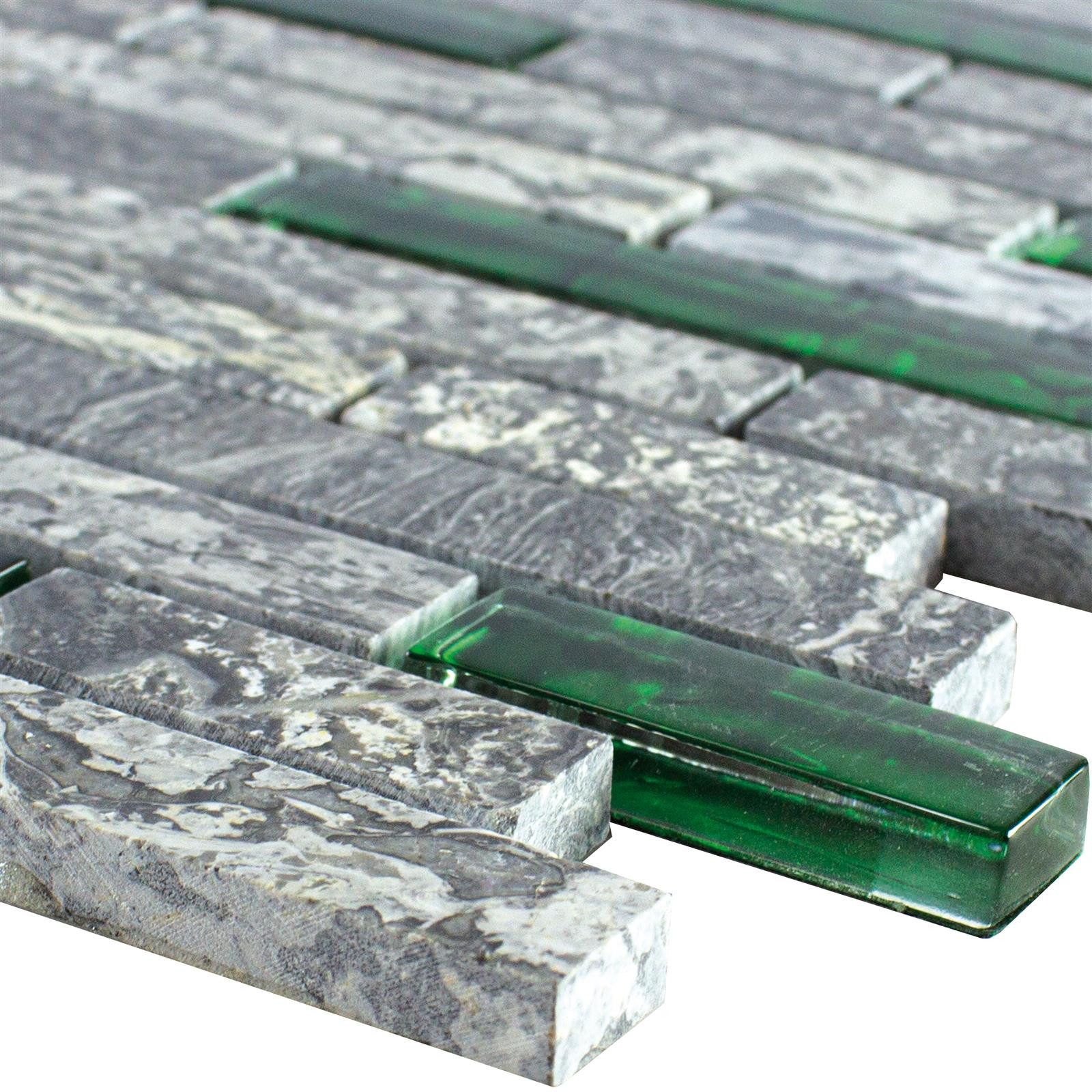 Mosafil Mosaikfliesen Glas Naturstein Mosaik Fliesen Manavgat Brick, Naturstein-Glas 30.000x29.000, grau-grün, Wasserfest